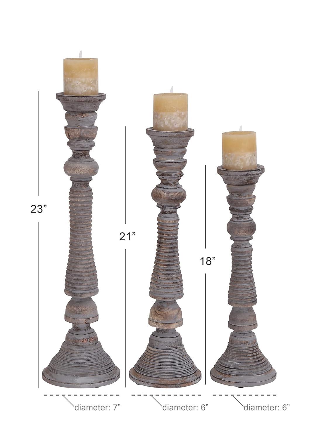Mango Wood Handmade Decorative Light Gray Candle Holder Set (Set of 3)