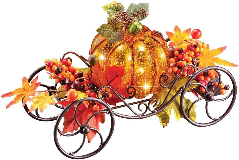 Collections Etc Solar Pumpkin Light Up Wagon, Fall Outdoor Décor, Metal
