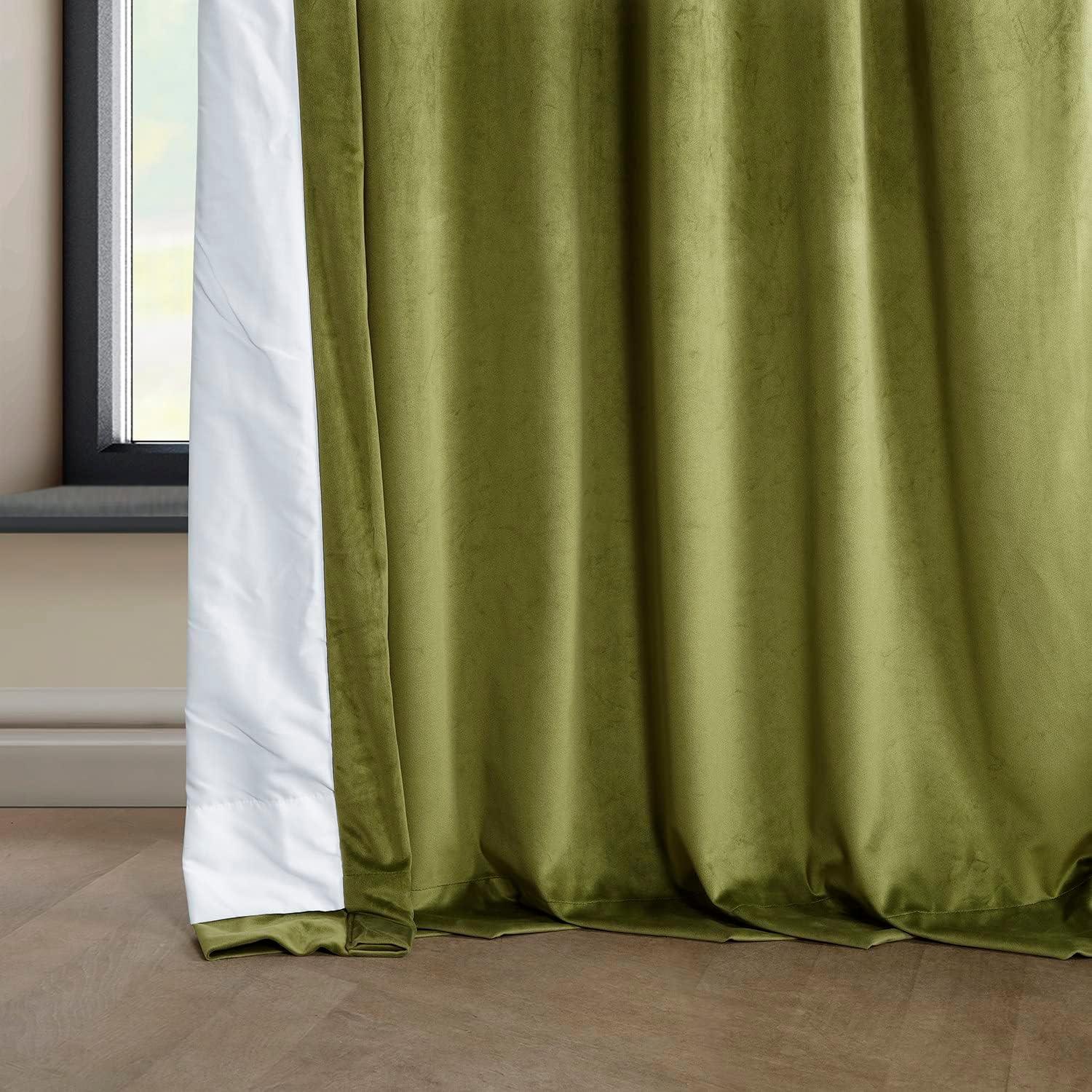 HPD Half Price Drapes Retro Green Heritage Plush Velvet Room Darkening Curtains for Bedroom & Living Room Curtains (1 Panel), Window Curtains 84 inches long, Rod Pocket Curtains & Drapes, 50W X 84L