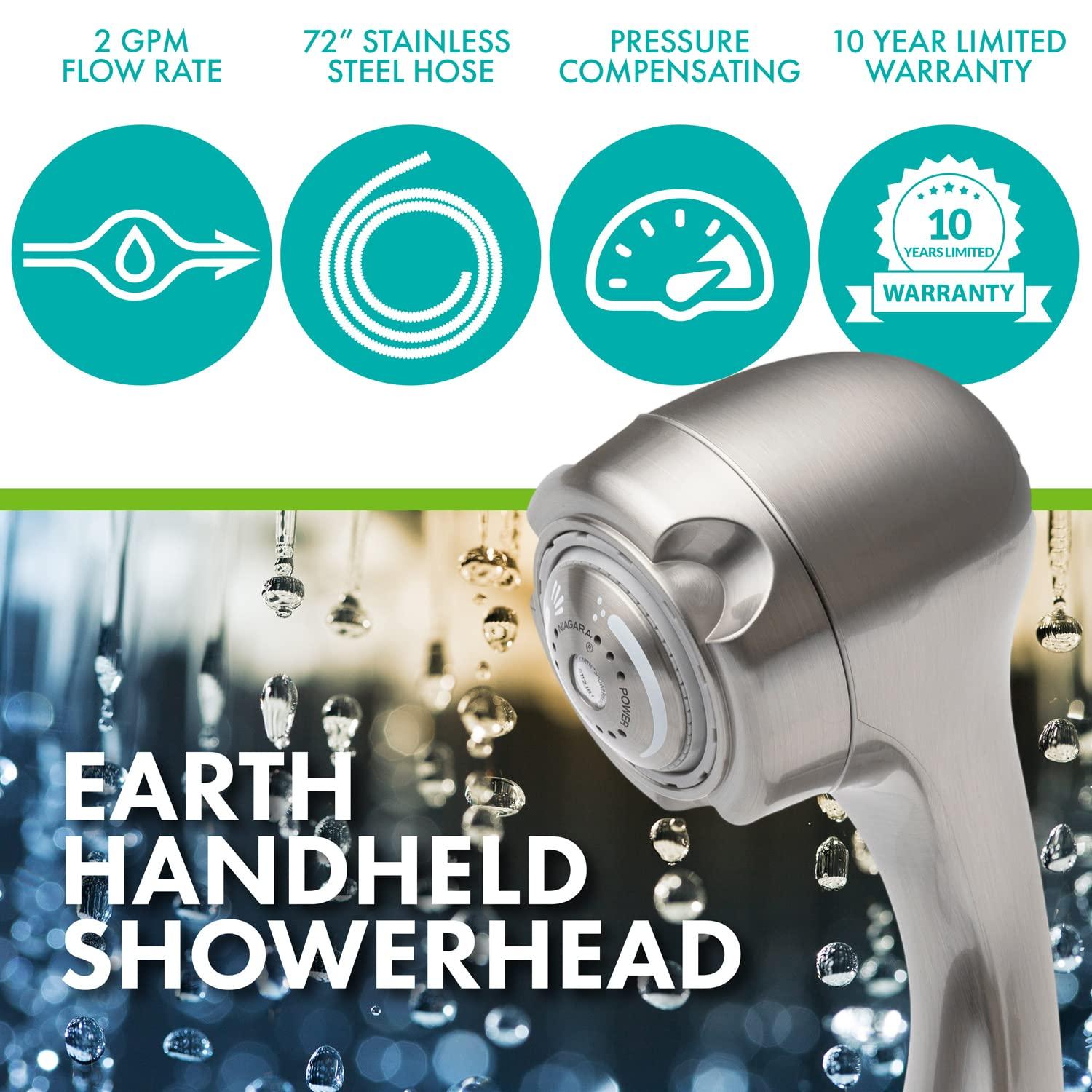 Brushed Nickel Wall Mounted Handheld Shower Head with Adjustable Jet Spray