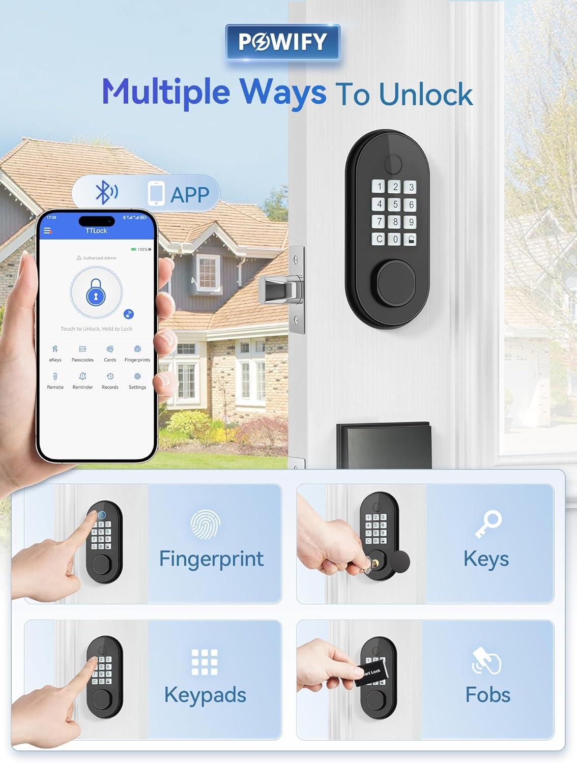 Smart Lock, Fingerprint Door Lock, Electronic Door Lock, Touchscreen Keypad Deadbolt, Black