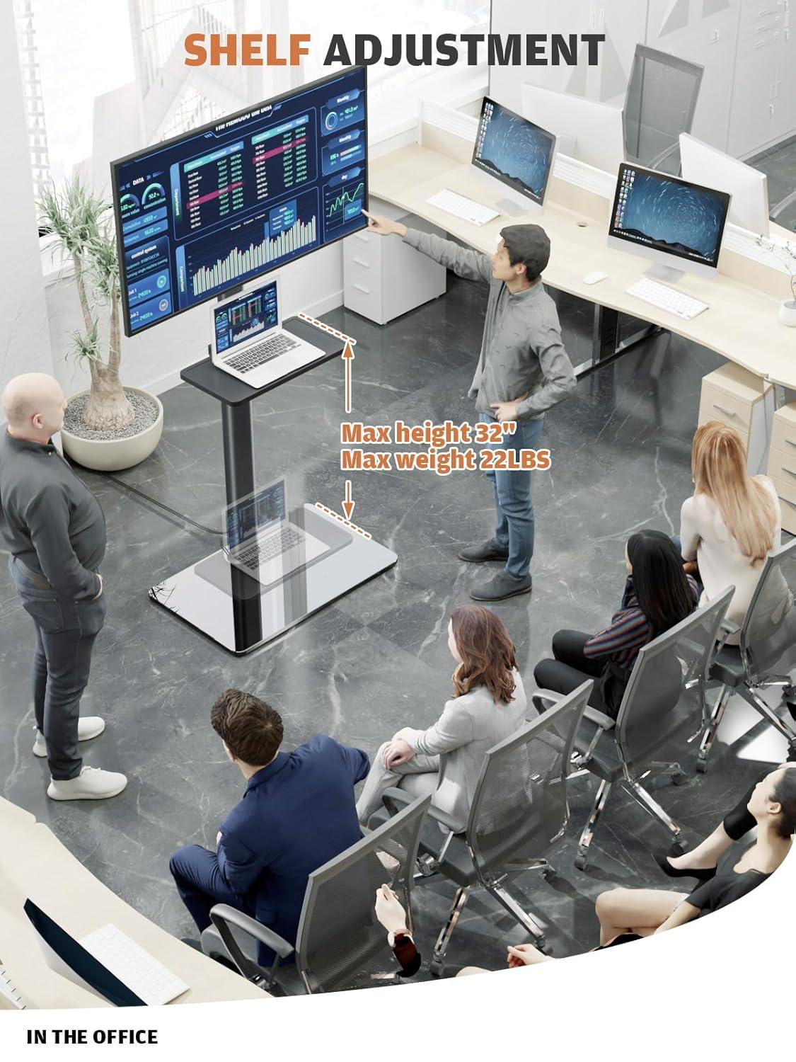 Hemudu Universal Floor TV Stand with Swivel Bracket and 2 Shelves, Black