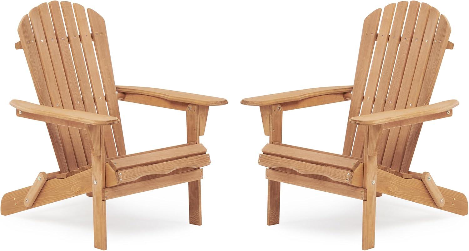 Light Brown Wooden Folding Adirondack Chair Set of 2