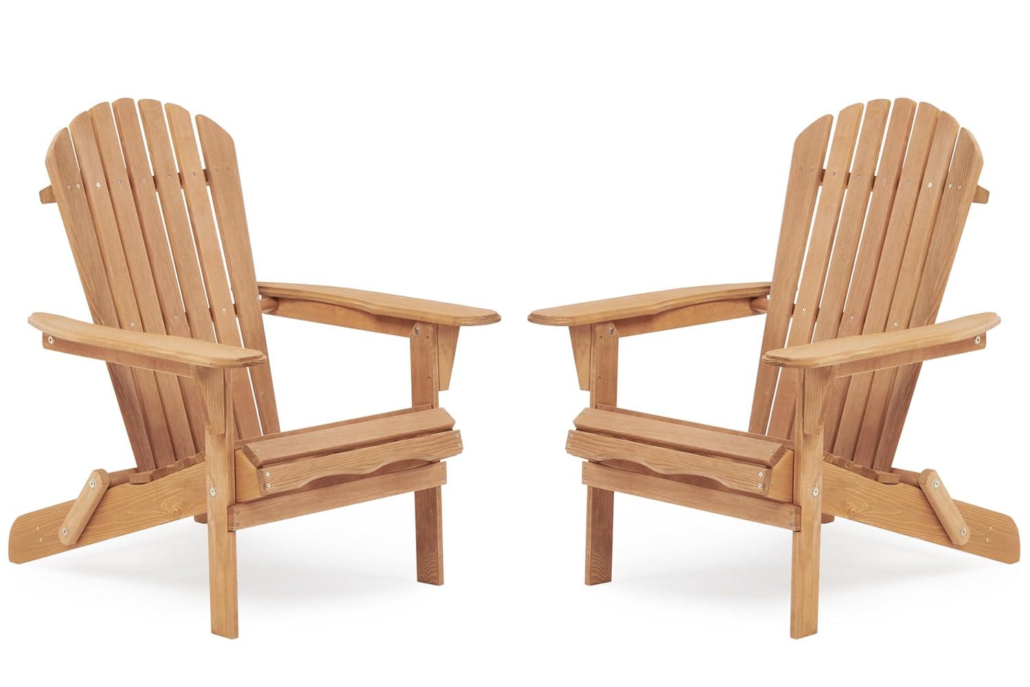CLEARANCE! Wooden Outdoor Folding Adirondack Chair Set of 2 Wood Lounge Patio Chair for Garden,Garden, Lawn, Backyard, Deck, Pool Side, Fire Pit,Half Assembled,
