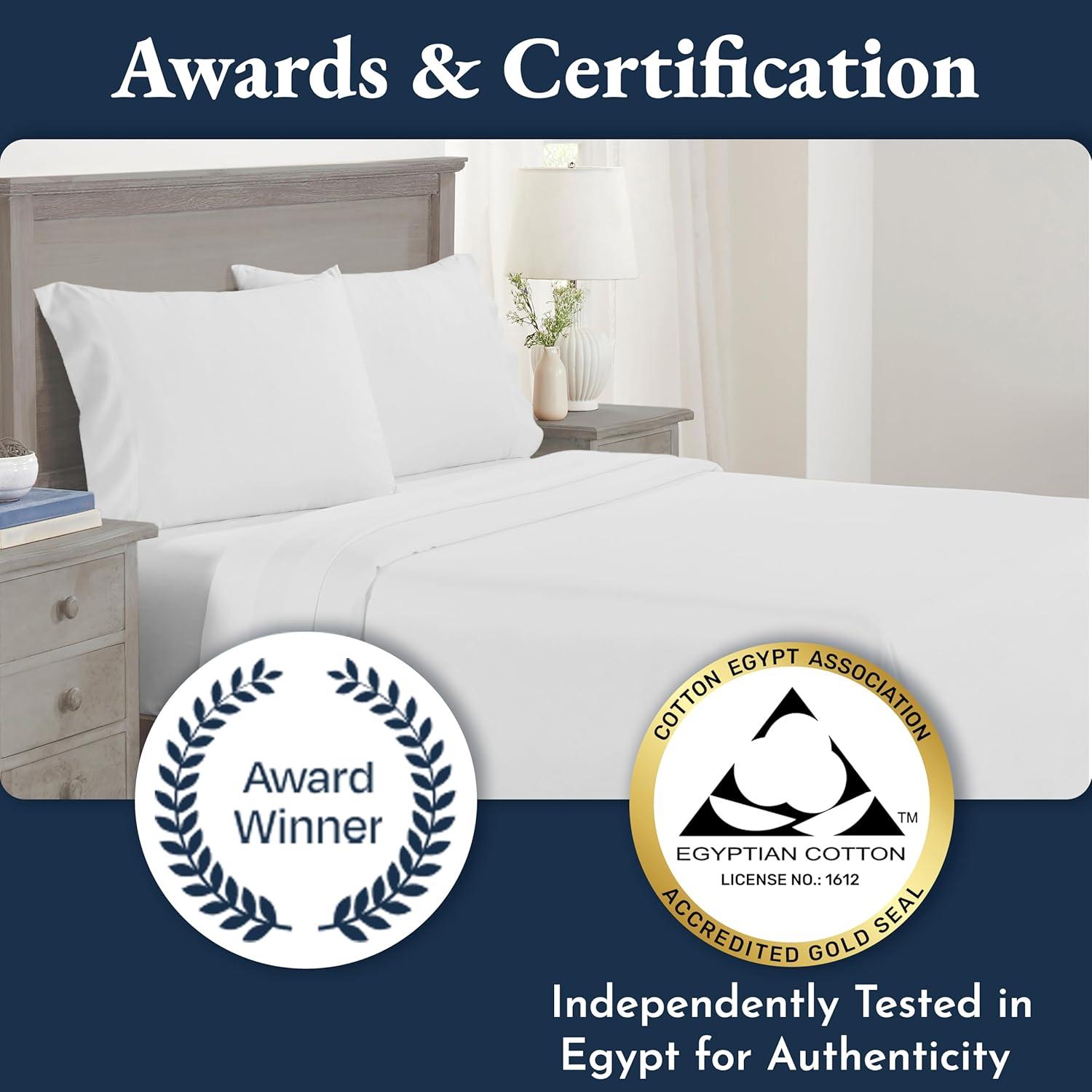 California Design Den Certified 100% Egyptian Cotton Queen Sheets Set, Cotton Bed Sheets, 4 Piece Bedding Sheets & Pillowcases Set, Charcoal Grey