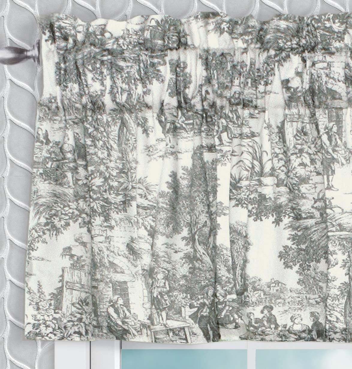 Ellis Curtain Victoria Park Toile Water Proof Room Darkening Blackout Tailored Window Valance - 70 x 12, Gray