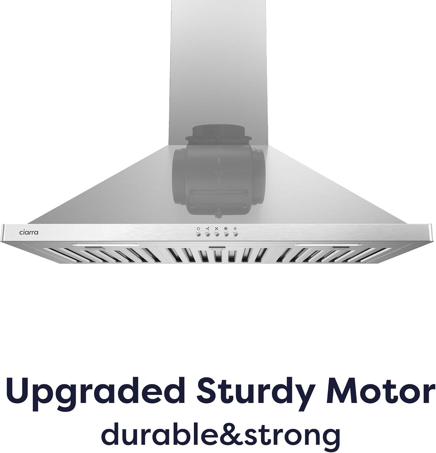 CIARRA Range Hood 30 inch Wall Mount Chimney Hood Range 450 CFM Ducted and Ductless Kitchen Hood Vent in Stainless Steel, CAS75302