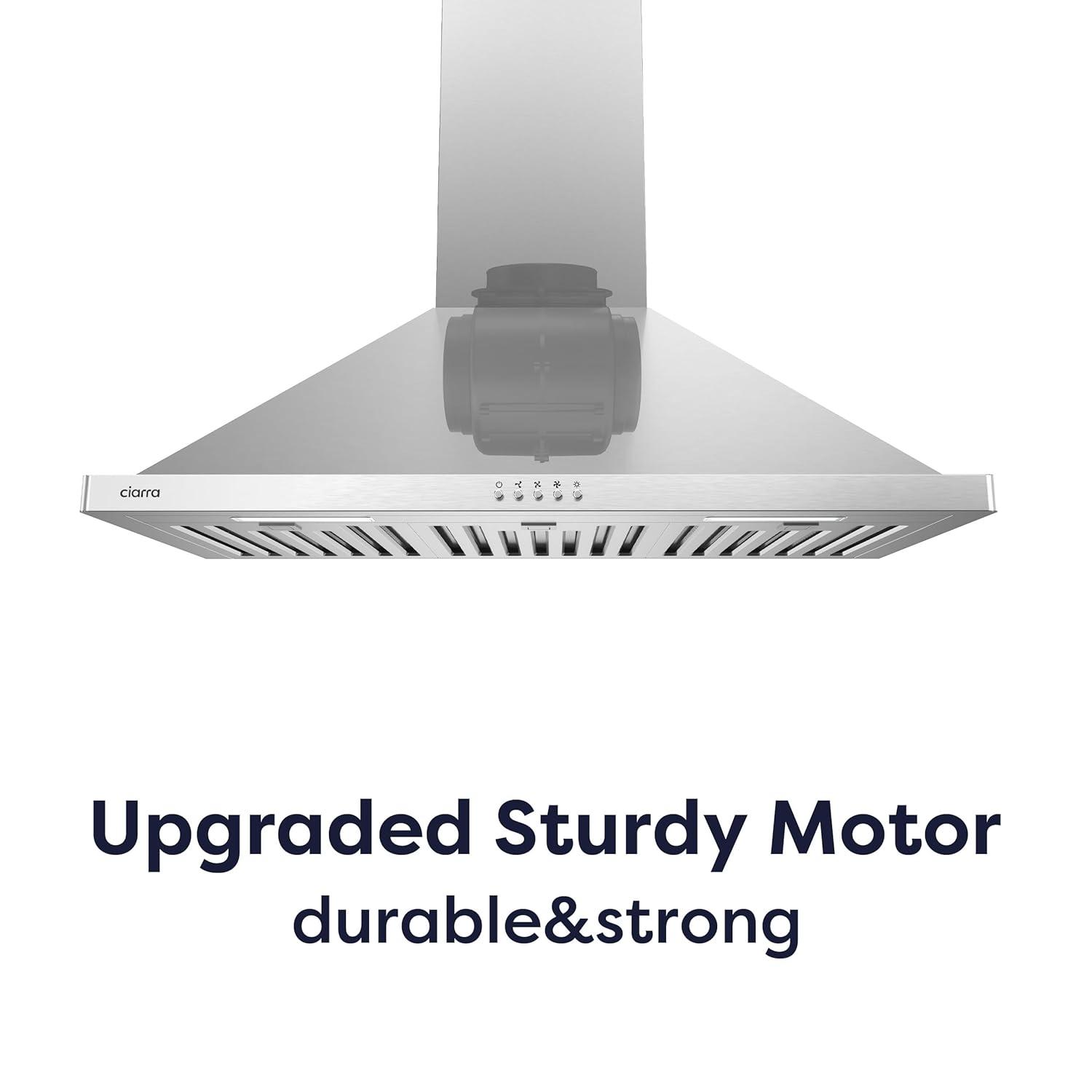 CIARRA Range Hood 30 inch Wall Mount Chimney Hood Range 450 CFM Ducted and Ductless Kitchen Hood Vent in Stainless Steel, CAS75302