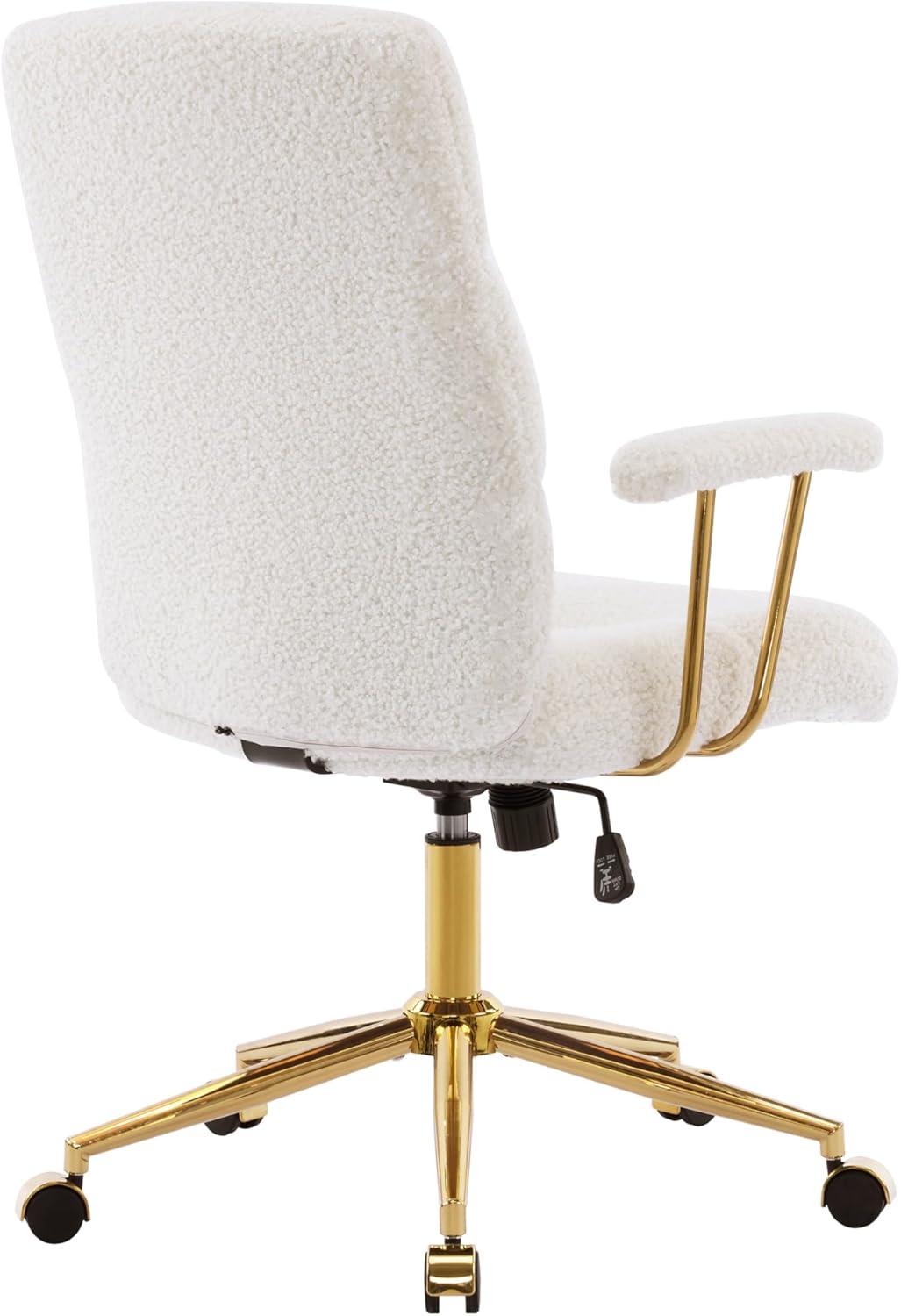 Techni Mobili Elegant Textured Boucle White and Gold Office Chair