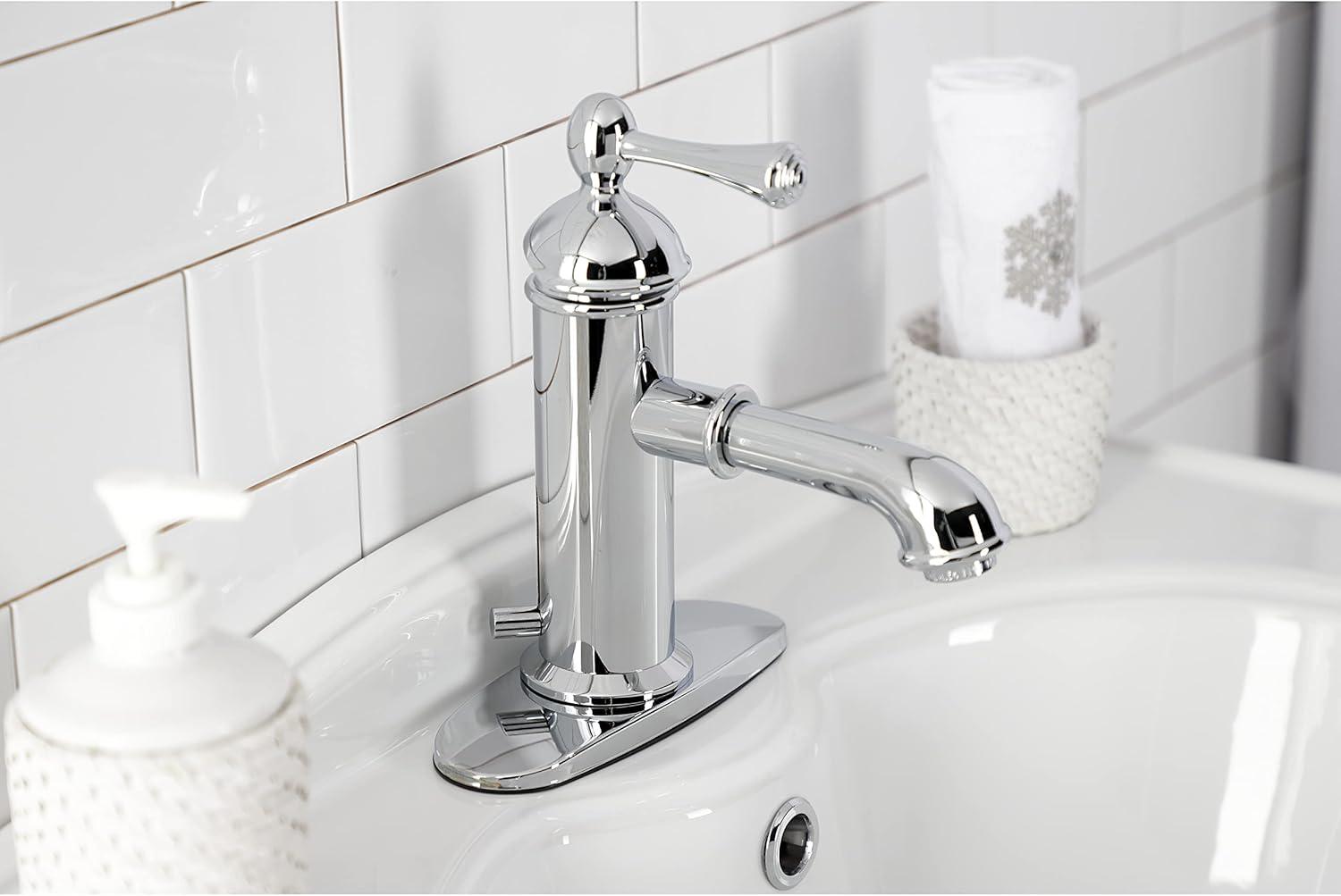 Kingston Brass Paris Single-Handle 1-Hole Deck Mount Bathroom Faucet with Brass Pop-Up