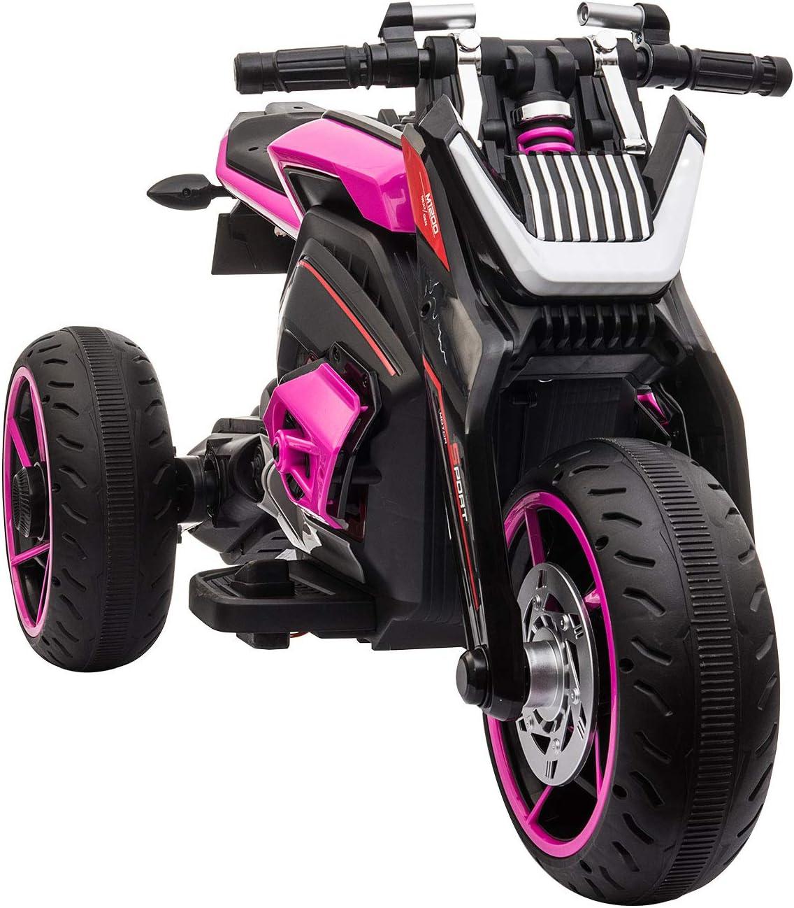 TOBBI 12V Kids Ride on Motorcycle Battery Powered Electric 3 Wheels Trike Motorcycle W/ Lights, Rose Red