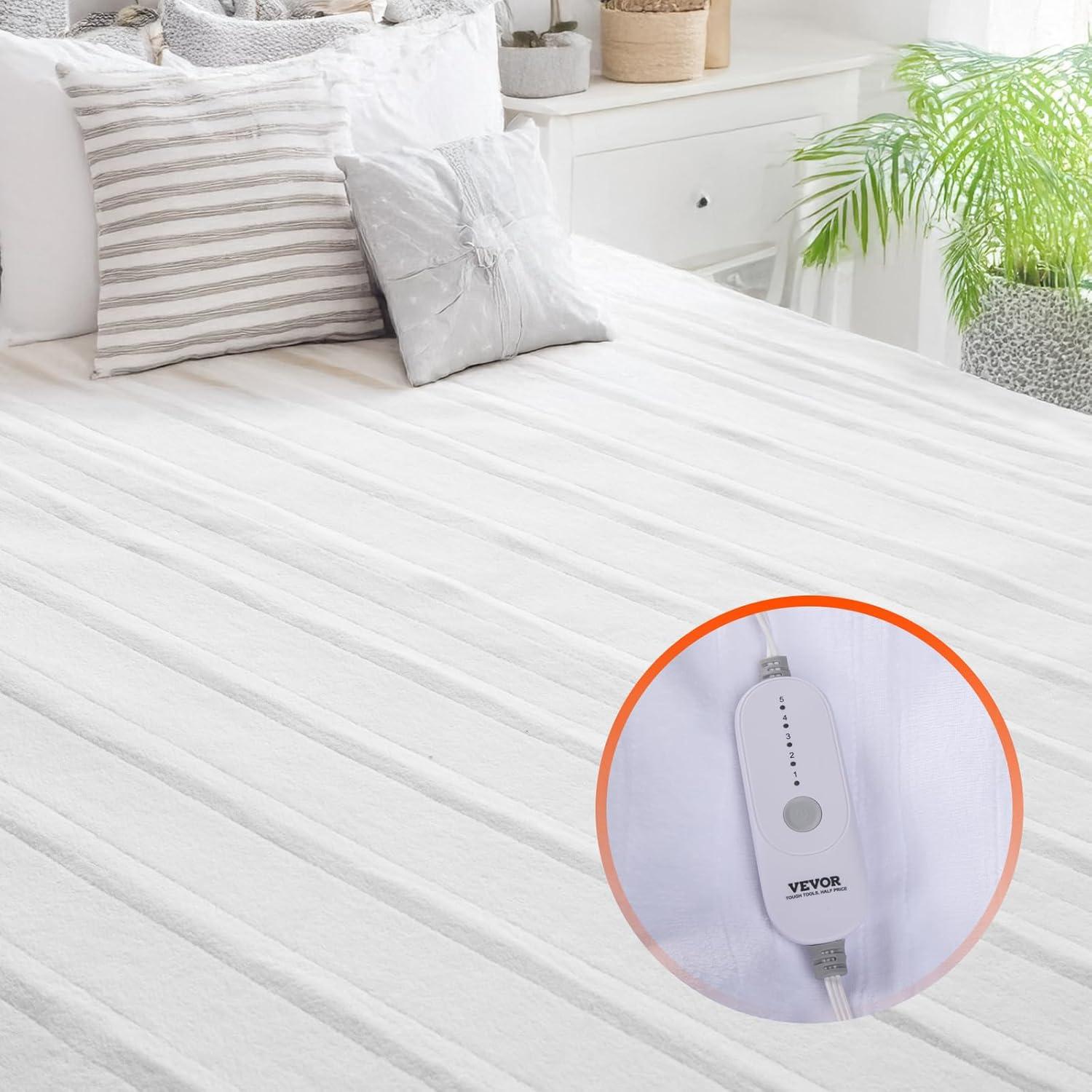 VEVOR Heated Mattress Pad Full Electric Warmer Coral Fleece Auto Off