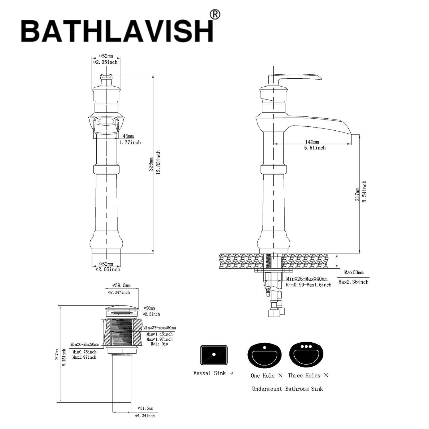 Vessel Sink Faucet Oil Rubbed Bronze Bathroom Faucet Waterfall Farmhouse Single Hole Single Handle for Sink Lavatory Faucets with Pop Up Drain Without Overflow Supply Line