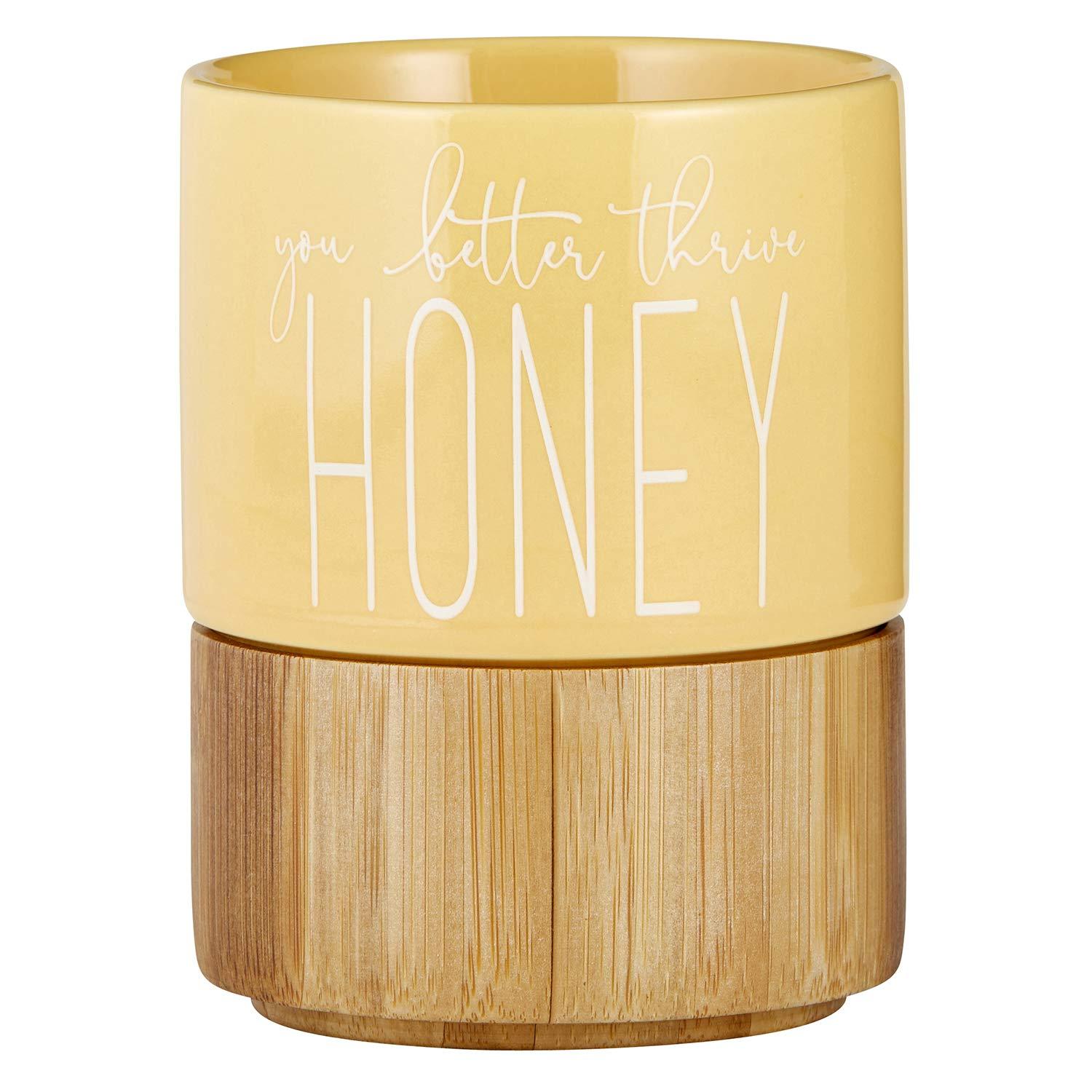 Pretty in Green Ceramic Mug with Bamboo Base - You Better Thrive Honey