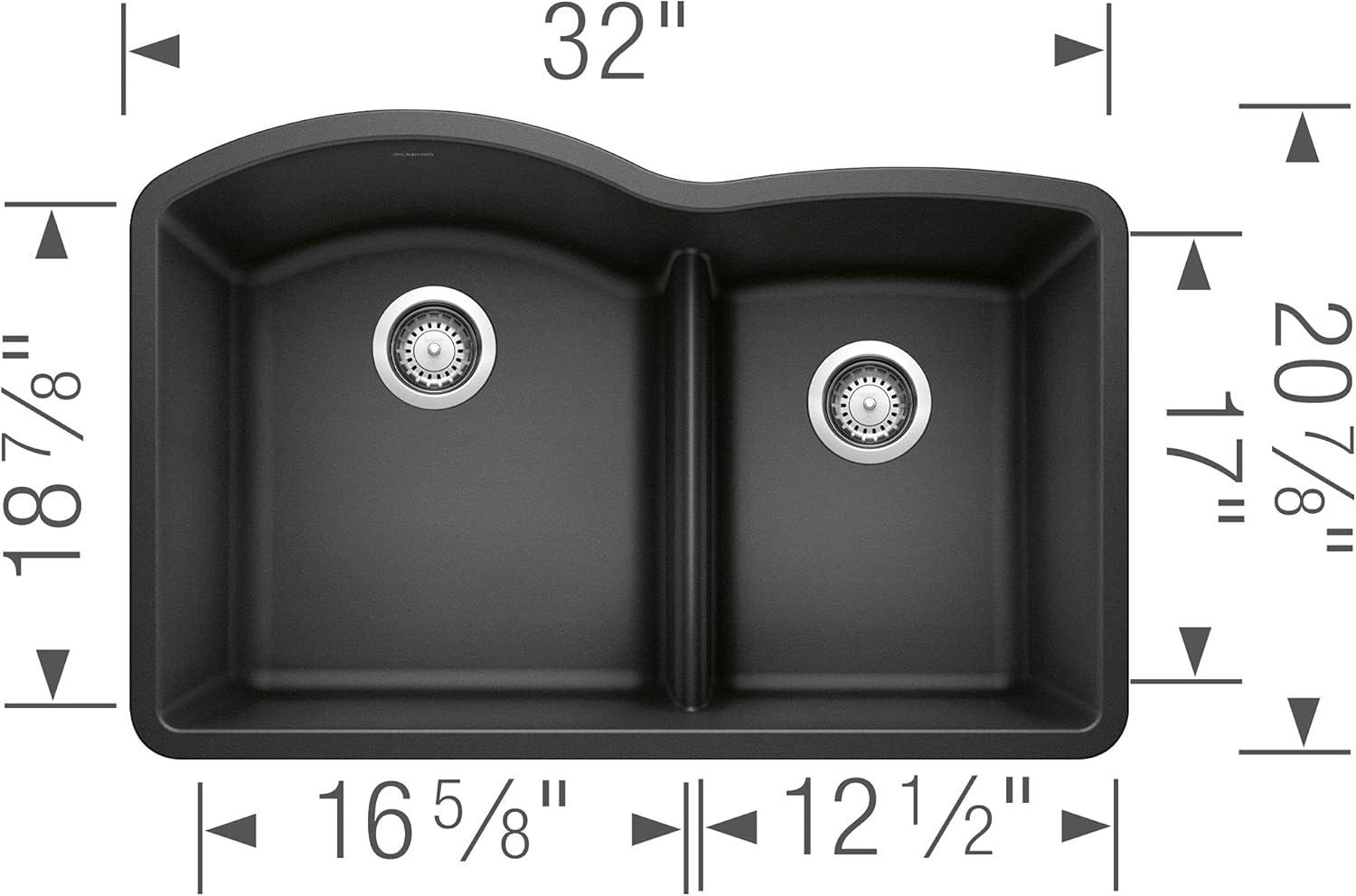 Diamond SILGRANIT 32" L x 20.88" W Double Bowl Undermount Kitchen Sink with Low Divide