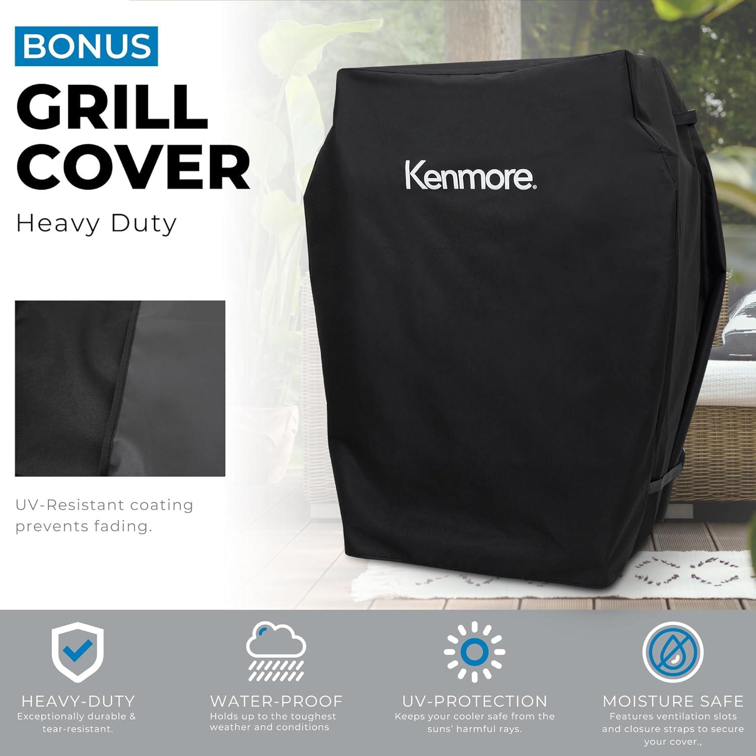 Kenmore 3-Burner Propane Gas Grill with Foldable Side Tables for Outdoor BBQ