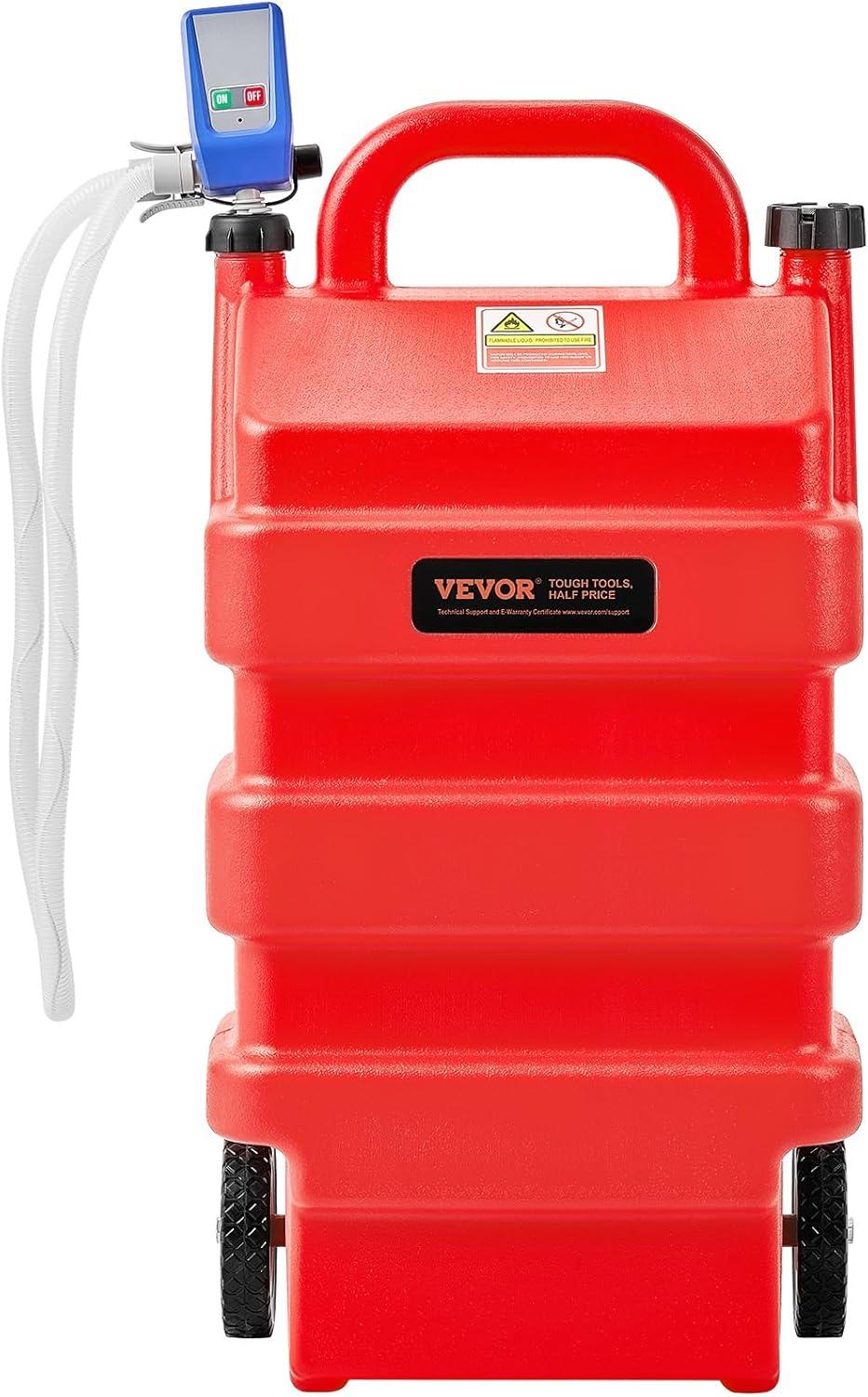 VEVOR Fuel Caddy, 16 Gallon, Portable Fuel Tank with 12V DC 2.5 GPM Electric Fuel Transfer Pump, 4 ft Delivery Hose & Auto-Stop Sensor Nozzle, Tank Adapters, Suitable for Diesel & Gasoline, Red