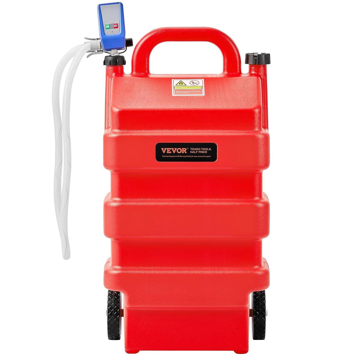 VEVOR Fuel Caddy, 16 Gallon, Portable Fuel Tank with 12V DC 2.5 GPM Electric Fuel Transfer Pump, 4 ft Delivery Hose & Auto-Stop Sensor Nozzle, Tank Adapters, Suitable for Diesel & Gasoline, Red