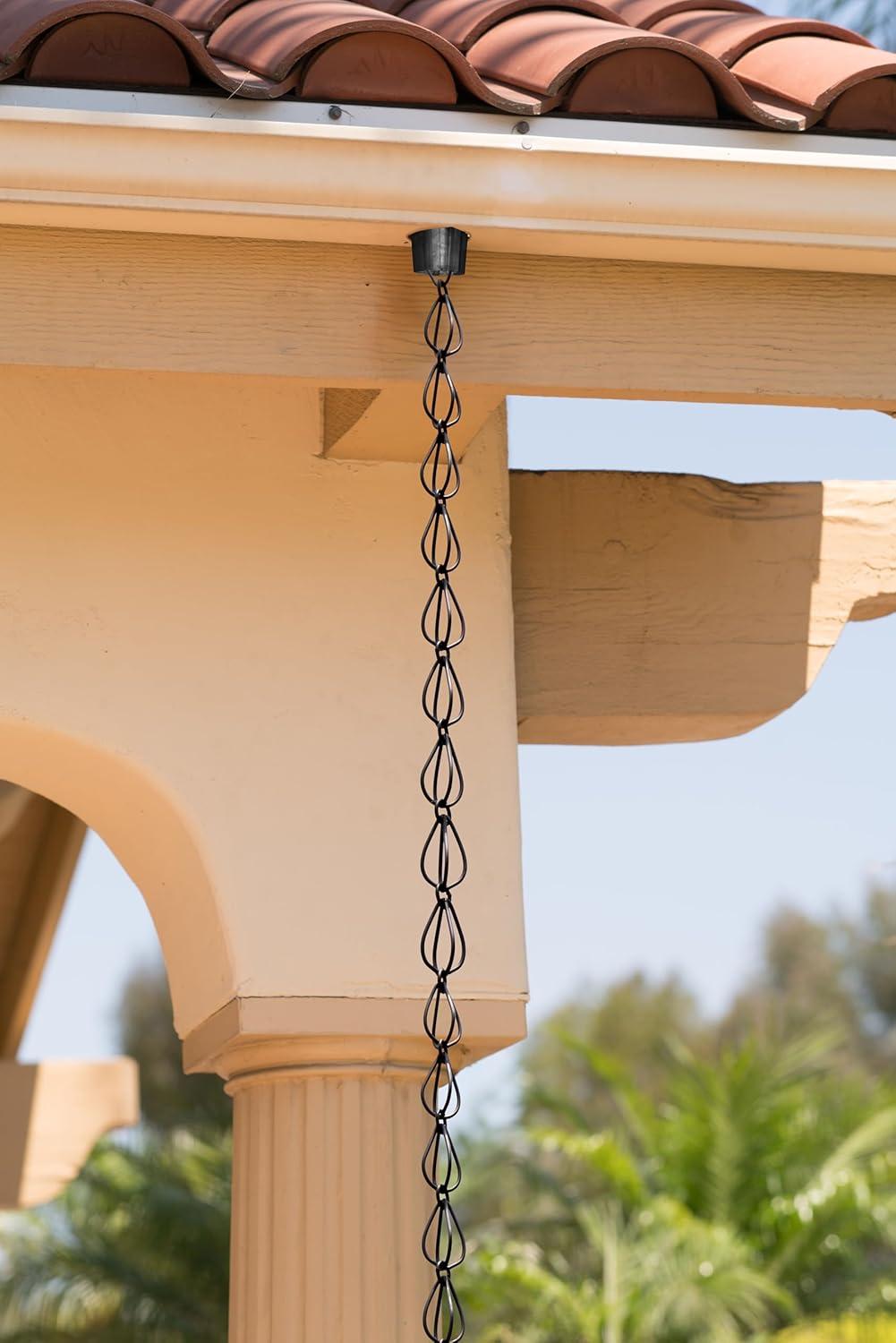 Monarch Rain Chains Aluminum Teardrop Rain Chain, 8.5 ft Black Powder Coated Aluminum Decorative Rain Catcher Chain for Gutters, Black Aluminum Rain Gutter Replacement Downspout