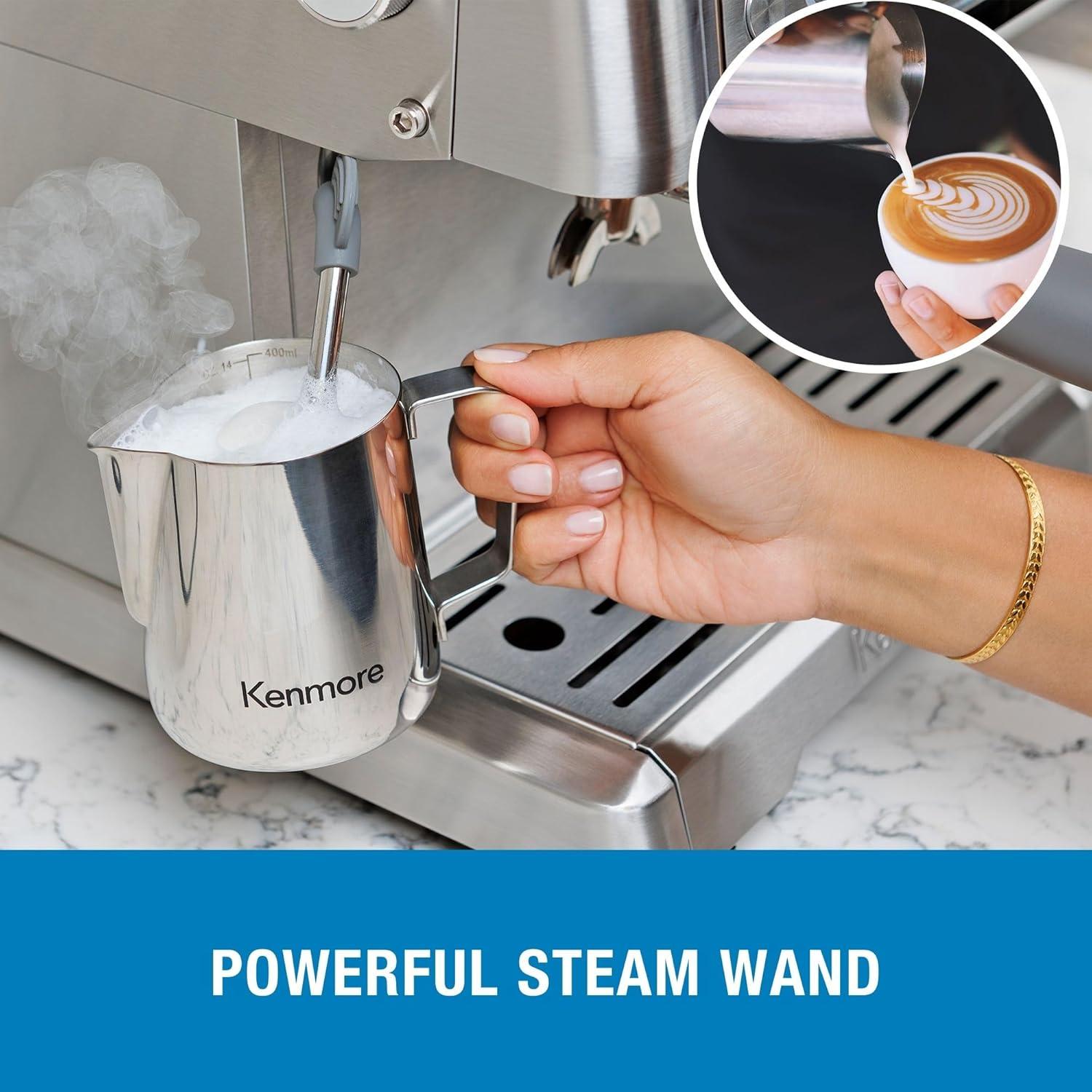 Kenmore Kenmore Espresso Machine With Grinder & Milk Frother, 15 Bar Espresso Coffee Maker, Stainless Steel
