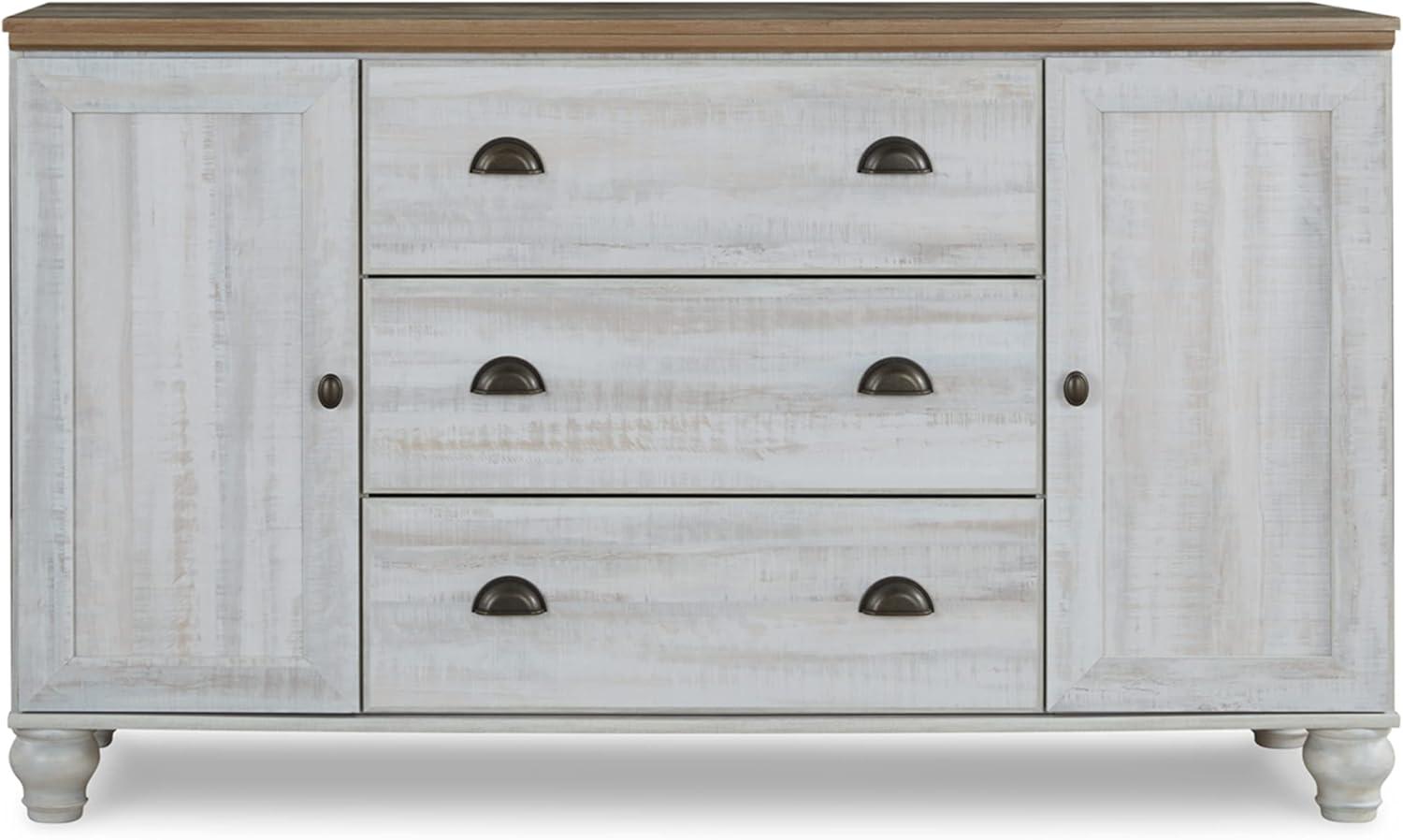 Weathered White and Oak Grain Farmhouse Dresser with 3 Drawers