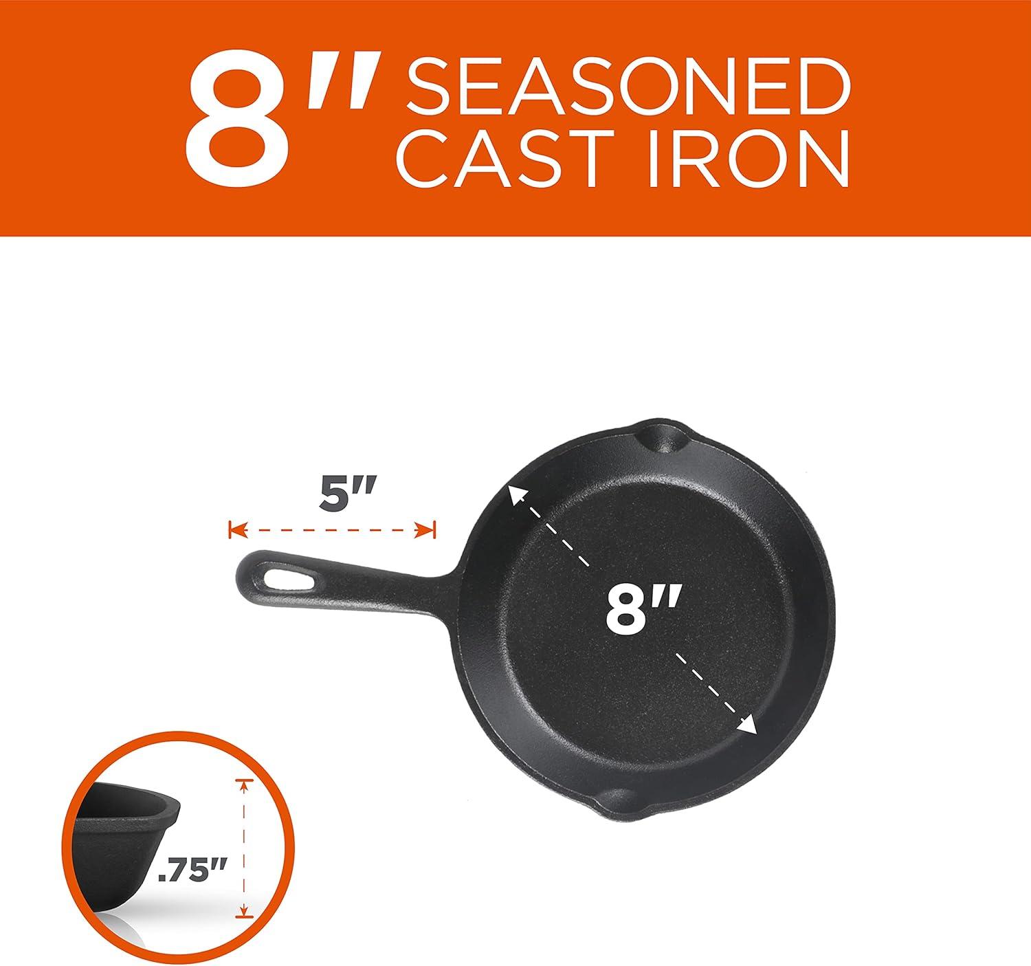 Commercial Chef 3-Piece Cast Iron Skillet Set - 8"/10"/12"