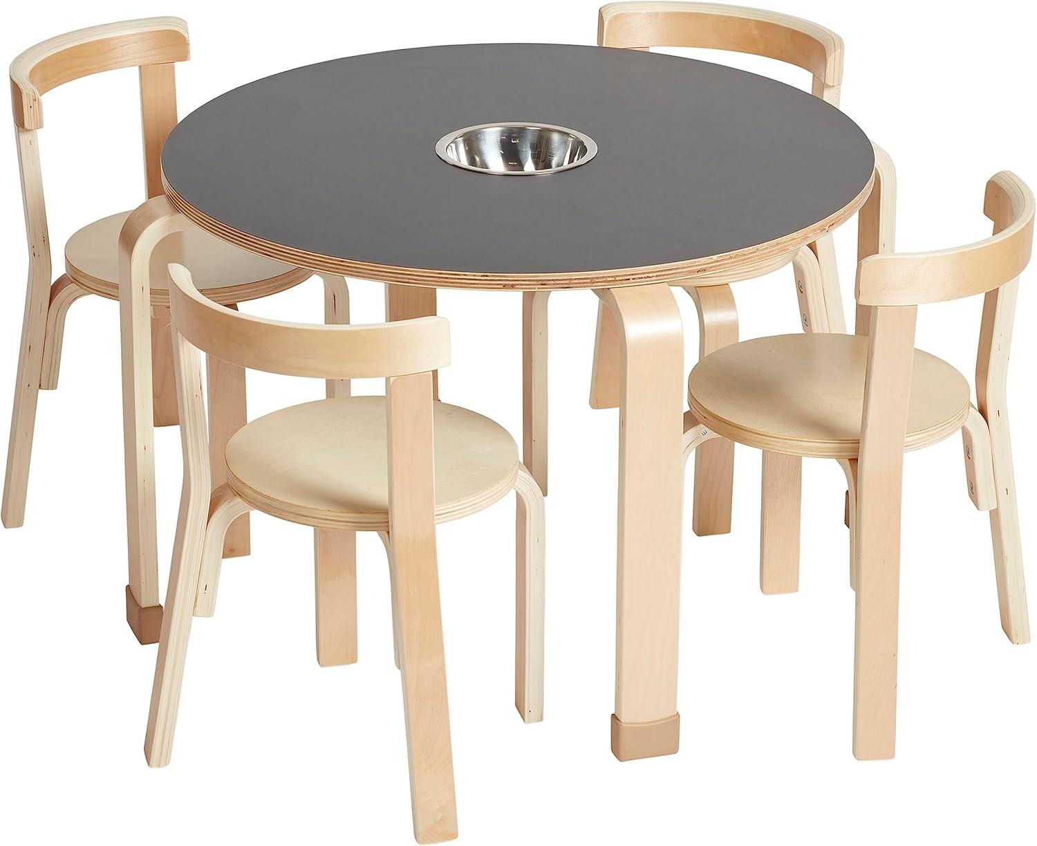 ECR4Kids Bentwood Round Table and Curved Back Chair Set, Kids Furniture, 5-Piece