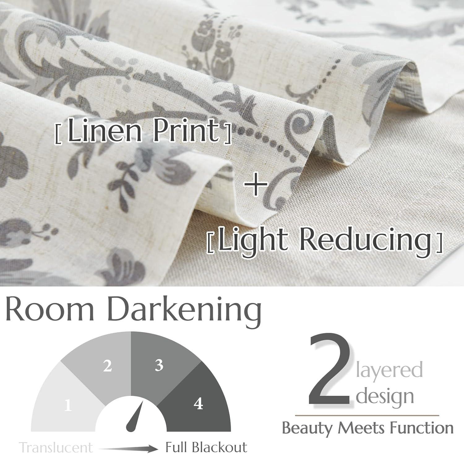 jinchan Linen Valance Curtain Farmhouse Window Decor Gray Floral Print for Kitchen Living Room Double Layer Blackout Valance 16 Inches Rustic Window Treatment 1 Panel Rod Pocket Grey on Beige