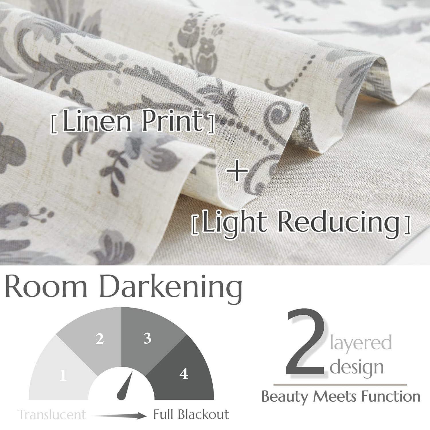 jinchan Linen Valance Curtain Farmhouse Window Decor Gray Floral Print for Kitchen Living Room Double Layer Blackout Valance 16 Inches Rustic Window Treatment 1 Panel Rod Pocket Grey on Beige