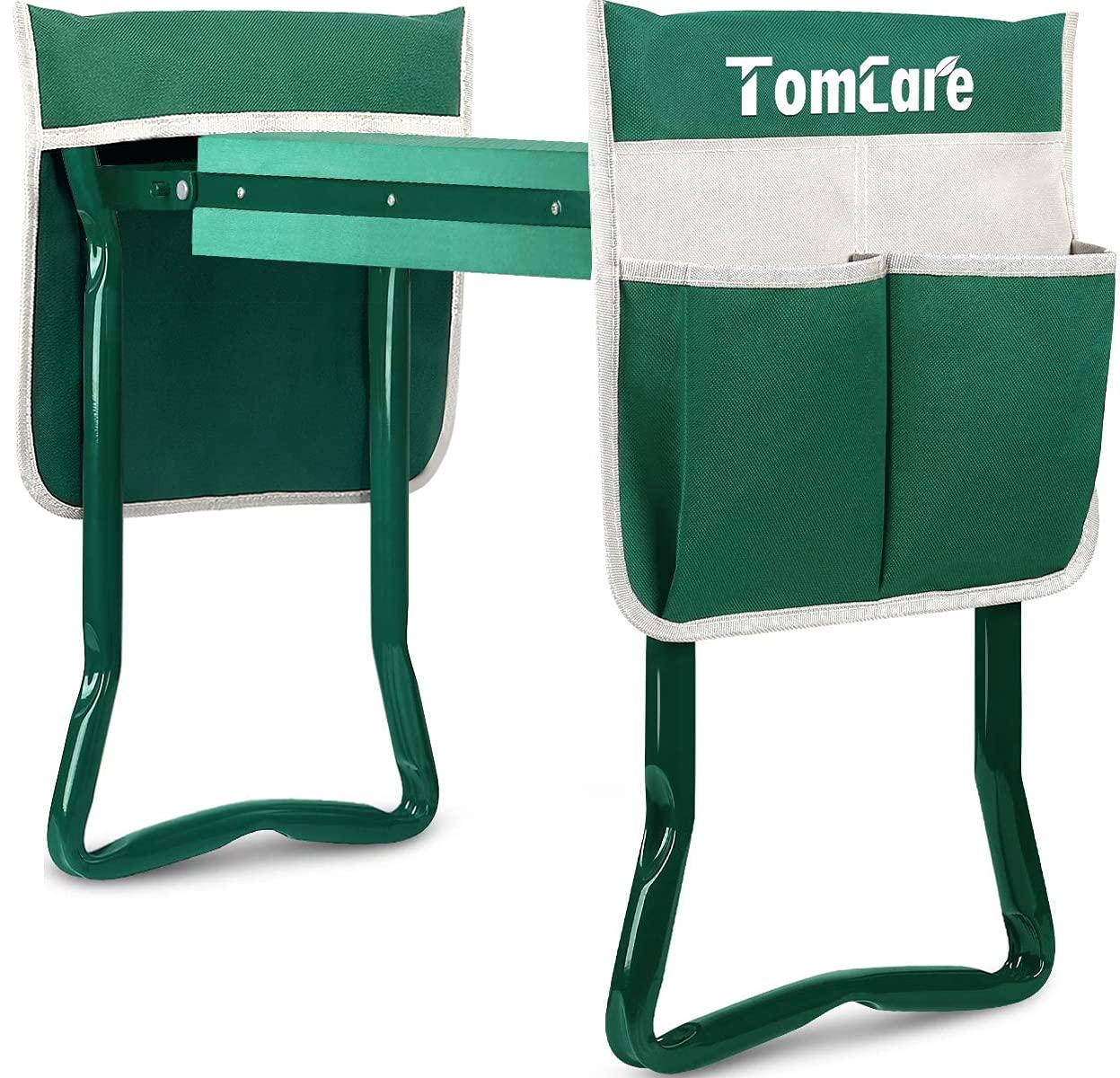 TomCare Upgraded Garden Kneeler Seat Widen Soft Kneeling Pad Garden Stools Garden Bench with 2 Large Tool Pouches Outdoor Foldable Gardening Gifts for Women Men Gardeners, Green