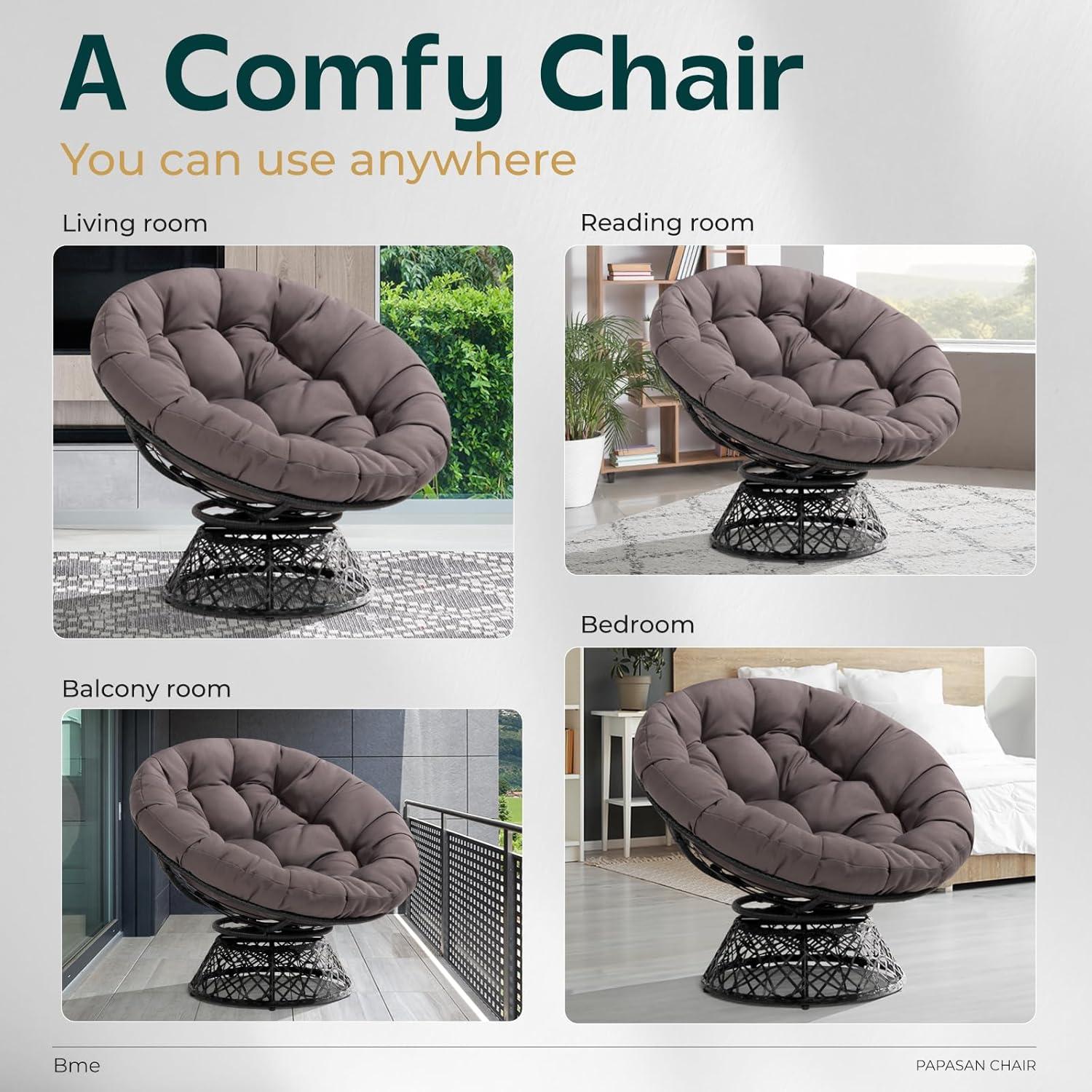 Bme Ergonomic Wicker Papasan Chair with Soft Thick Cushion & Frame