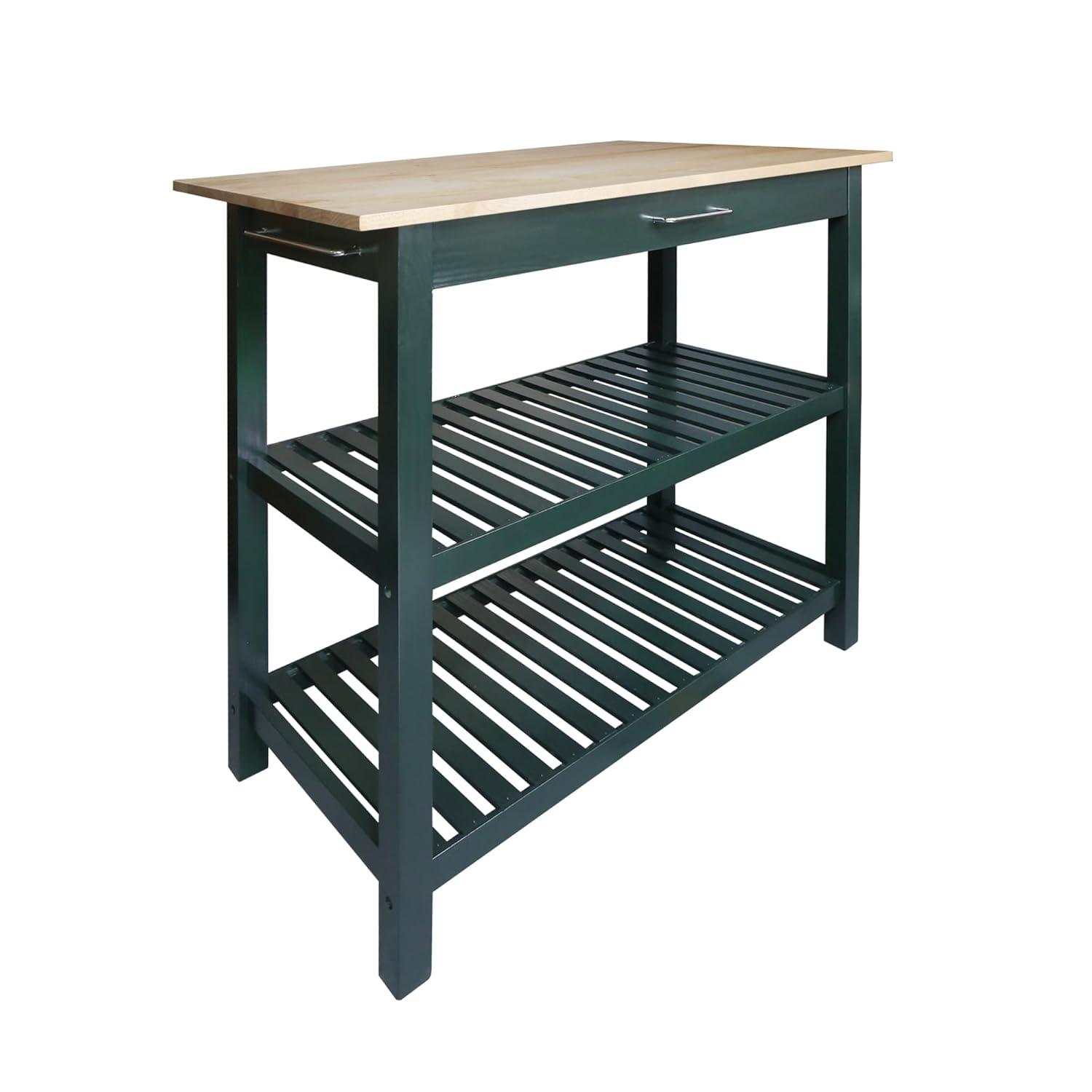 Casual Home Kitchen Island with Solid American Hardwood Top, Hunter Green
