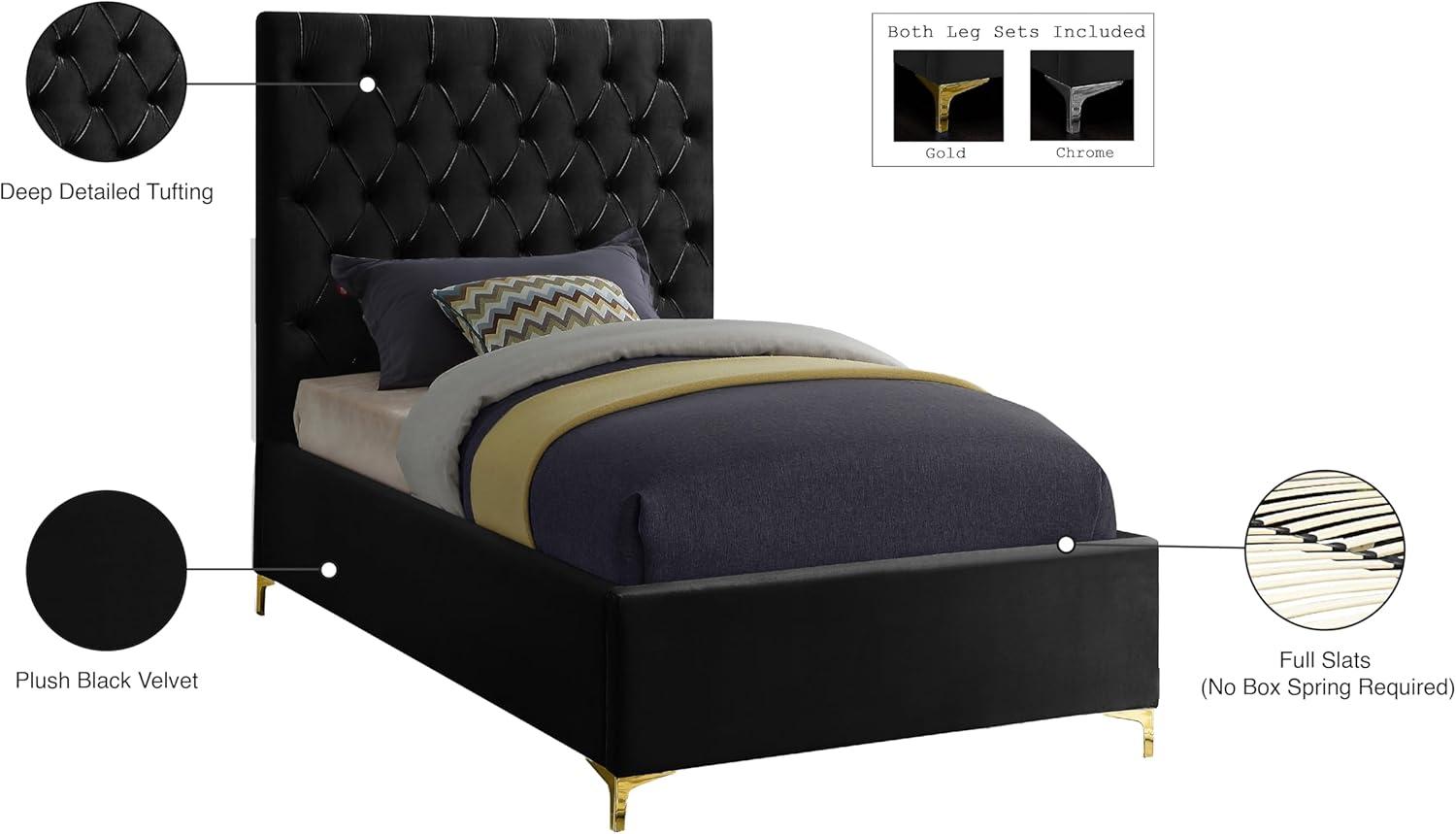 Meridian Furniture Cruz Solid Wood Tufted Velvet Queen Bed in Navy
