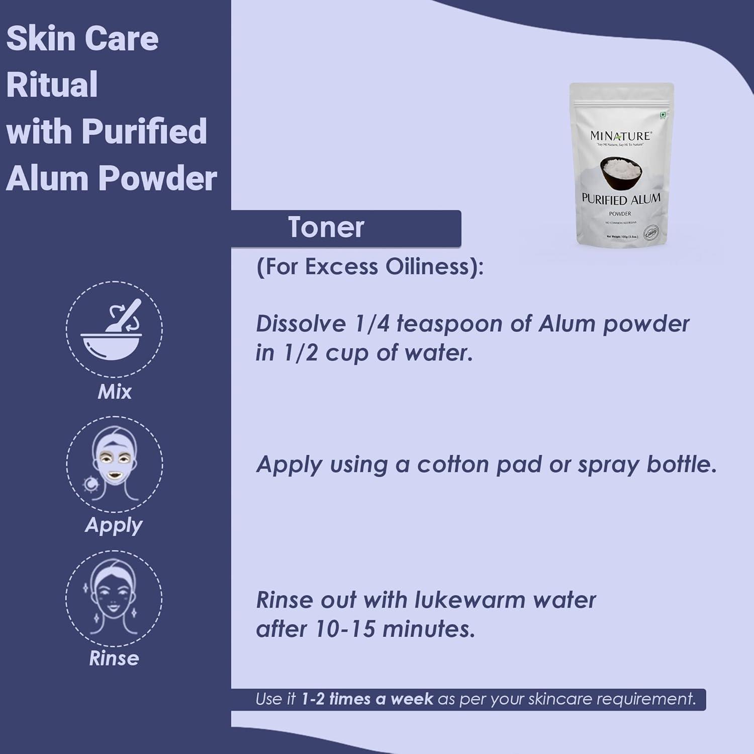 Mi Nature Alum Powder Potassium (Fitkari/Phitkari) -100% Natural Skincare for Acne, Odor Control & Water Purification Face Mask for |Pore Refining 100g |Face Pack Powder |Cruelty-Free