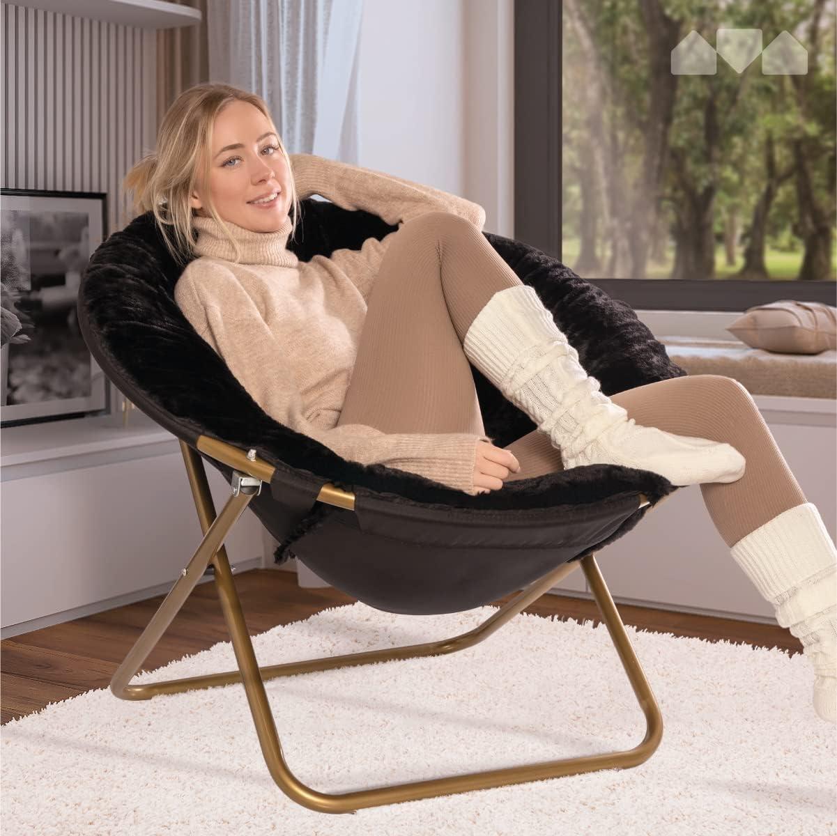 Milliard Cozy Faux Fur Saucer Chair X-Large, Black