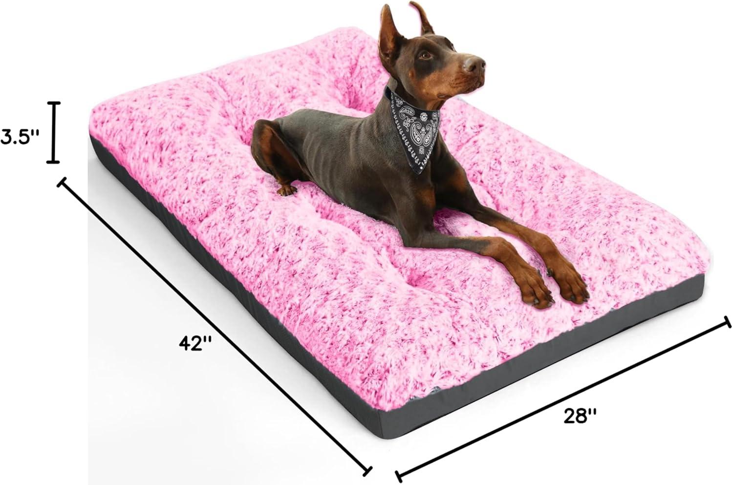 Comfy Fluffy Kennel Pad Anti-Slip for Dogs Up to 90 lbs, 42" x 28", Pink