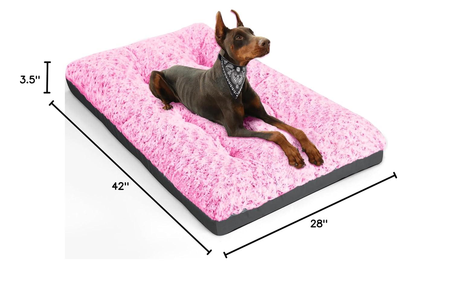Comfy Fluffy Kennel Pad Anti-Slip for Dogs Up to 90 lbs, 42" x 28", Pink