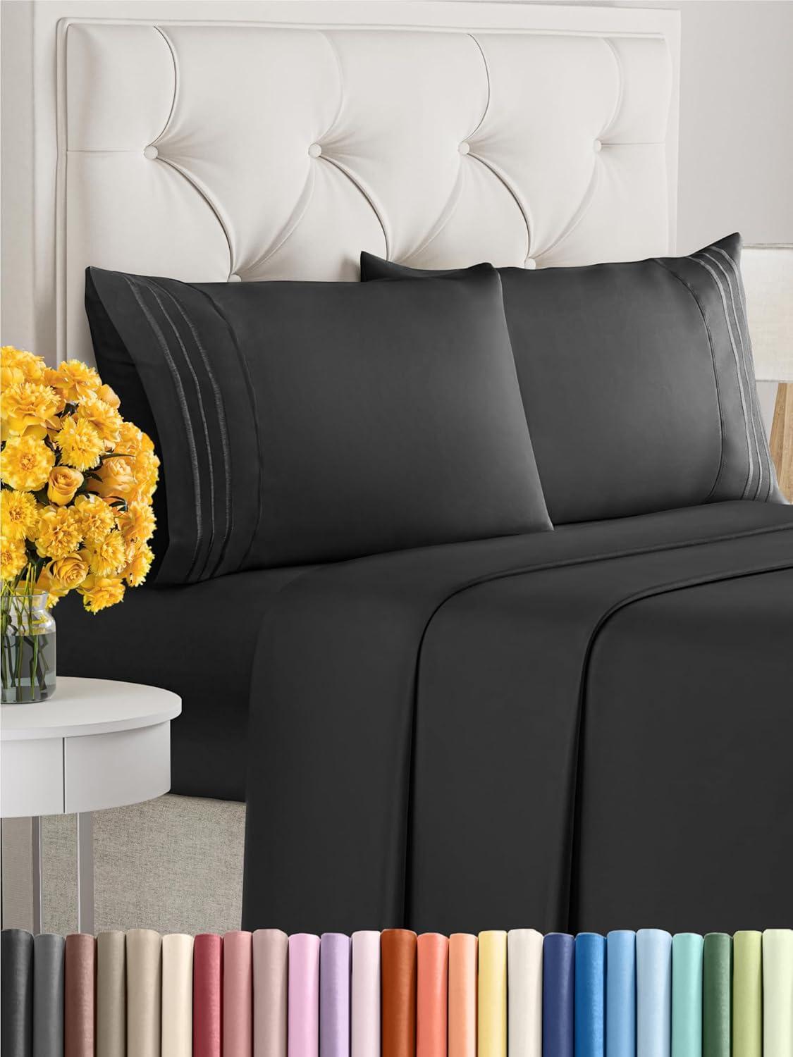 King Size Black Microfiber 4 Piece Bed Sheet Set