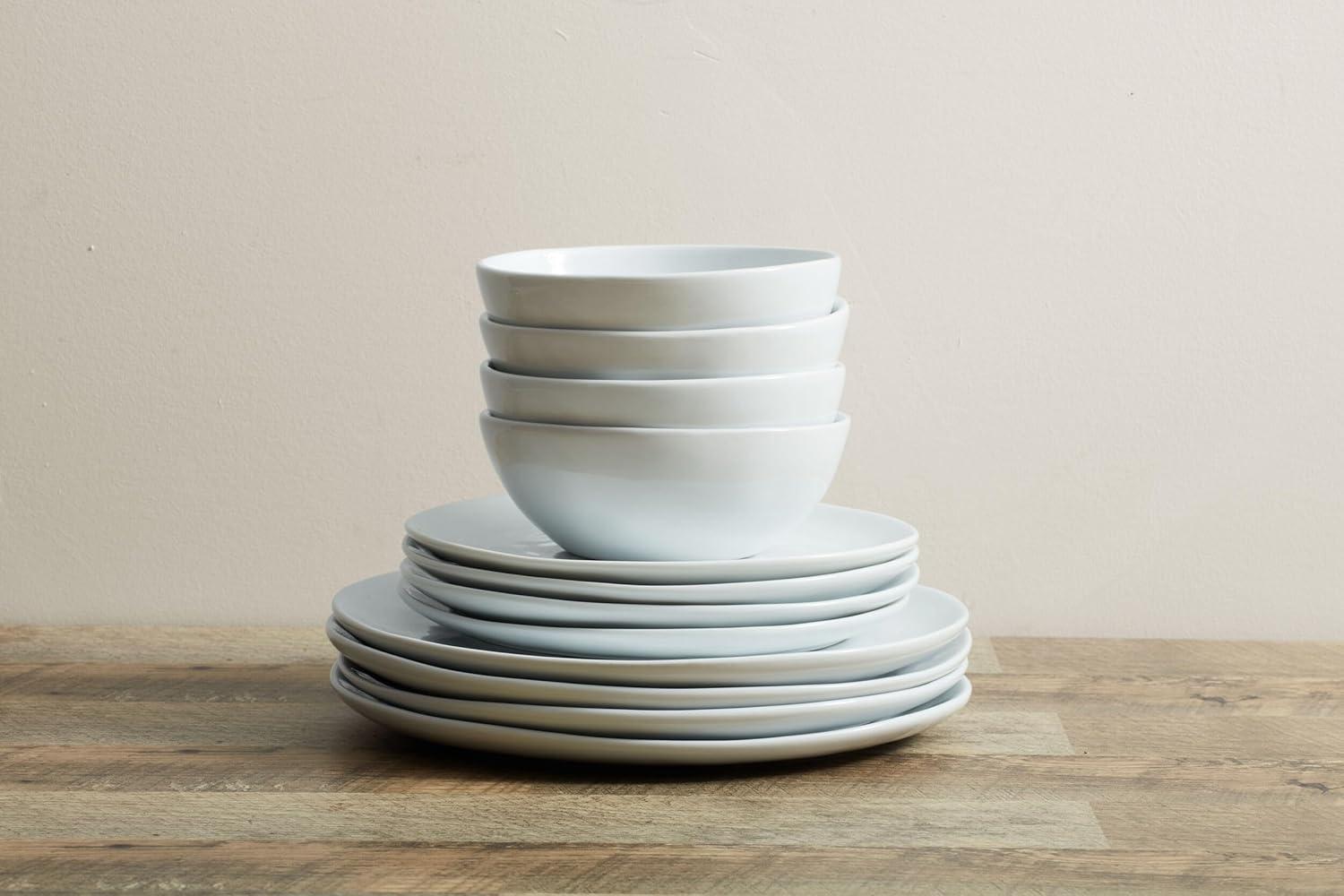 White Porcelain 12-Piece Dinnerware Set, Service for 4