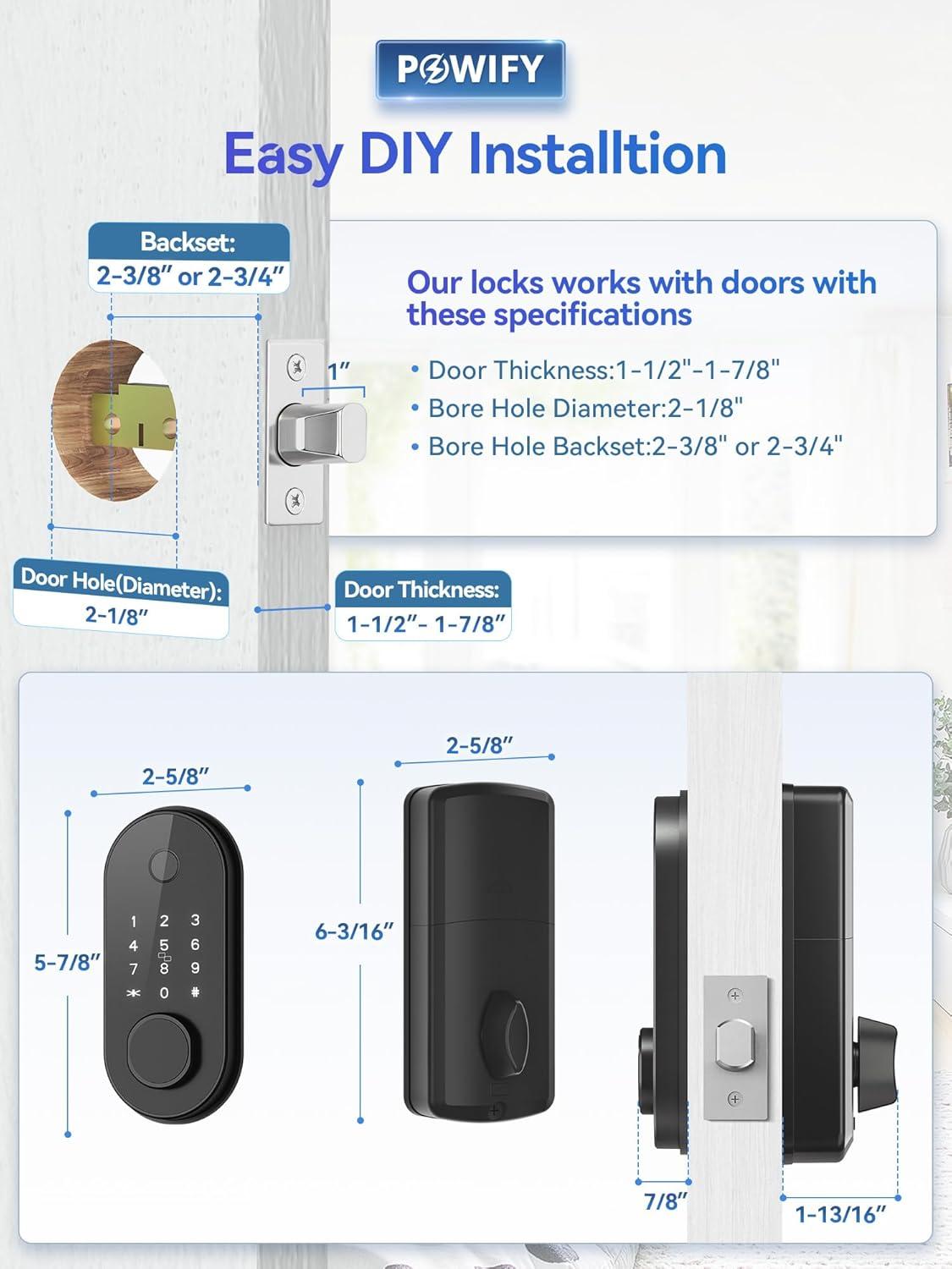 Smart Lock, Fingerprint Door Lock, Electronic Door Lock, Touchscreen Keypad Deadbolt, Black