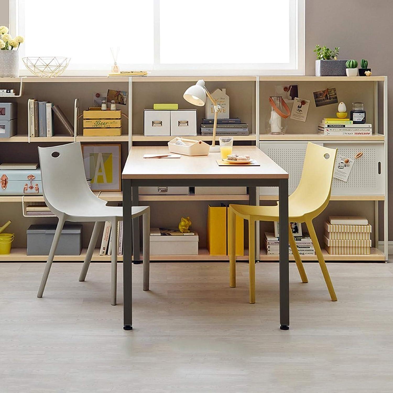 Teak and Black Rectangular Computer Desk with Drawer