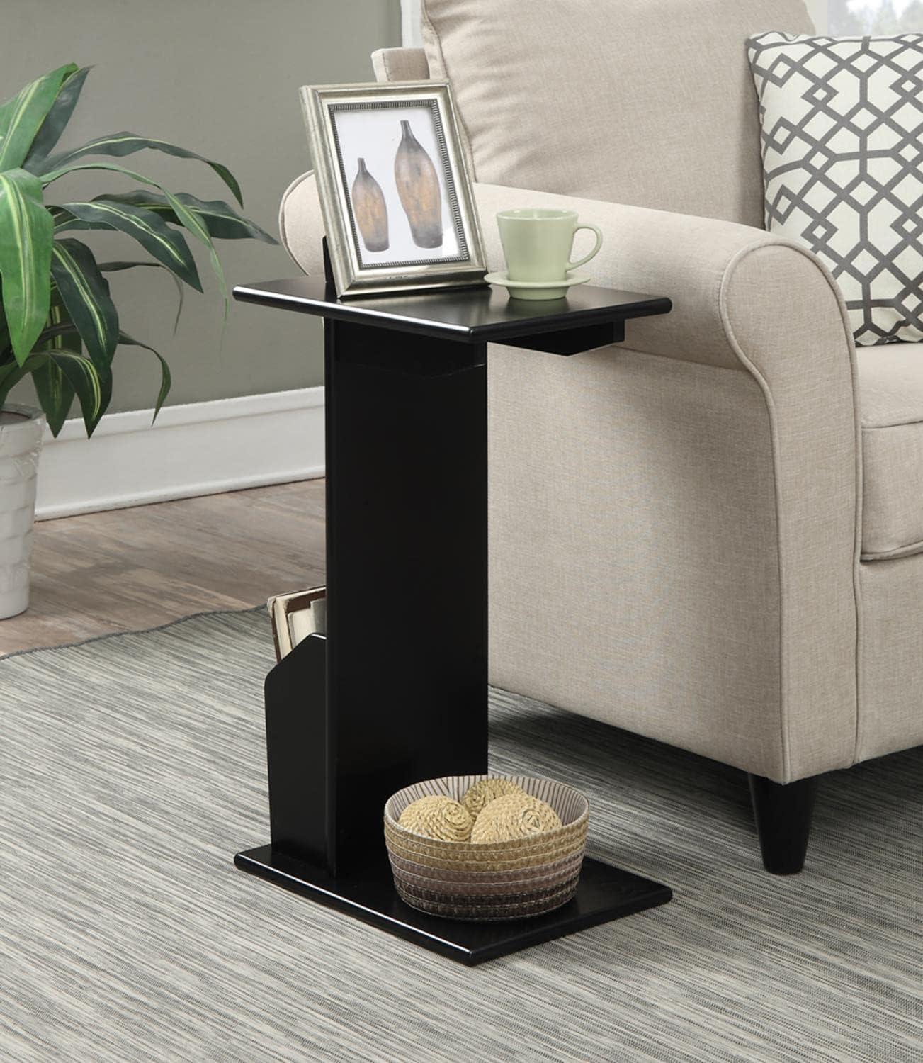 C-Shaped Black Wood Magazine Holder End Table