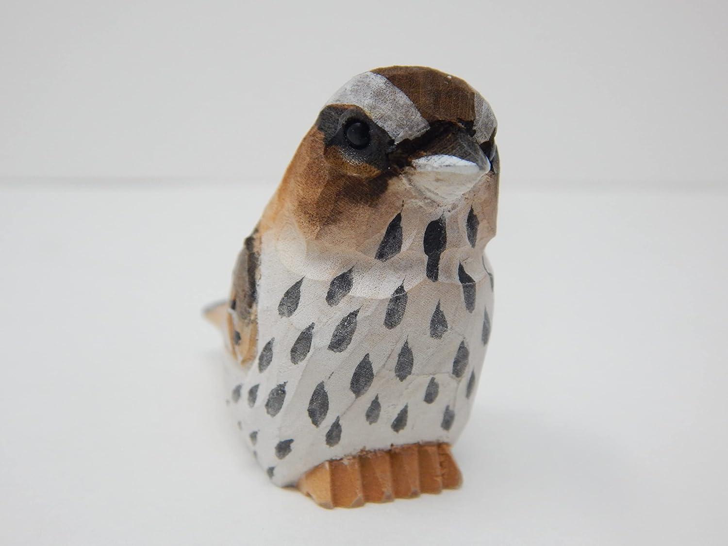 Hand-Carved Birch Wood Sparrow Bird Figurine