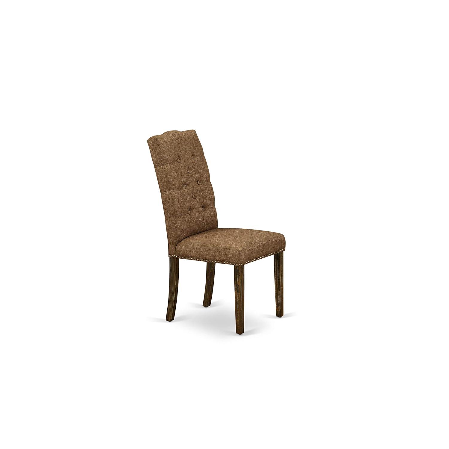 Elsa Parson Chair with Distressed Jacobean 418ed Leg & Brown Linen Fabric - Set of 2