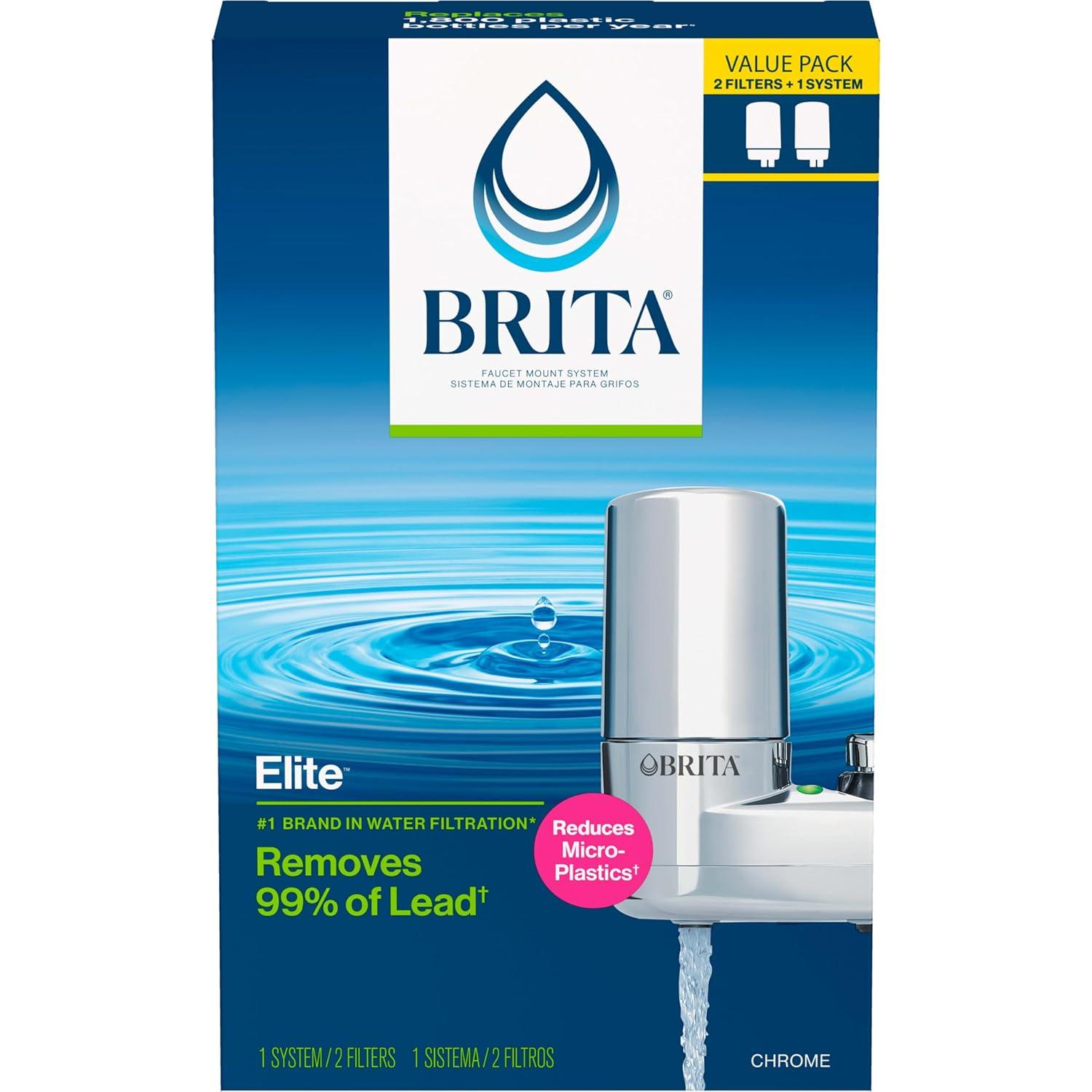 Brita Chrome Tap Water Faucet Filtration System with 2 Filters and Filter Change Reminder