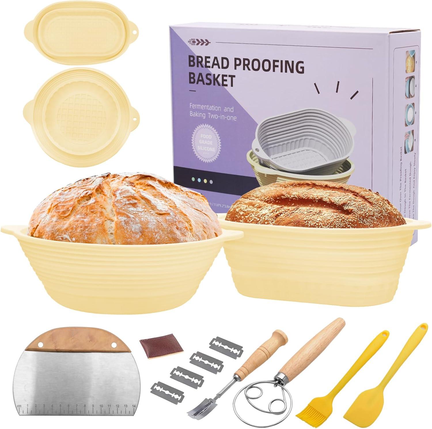 10-Piece Food Grade Silicone Bread Proofing Basket Set