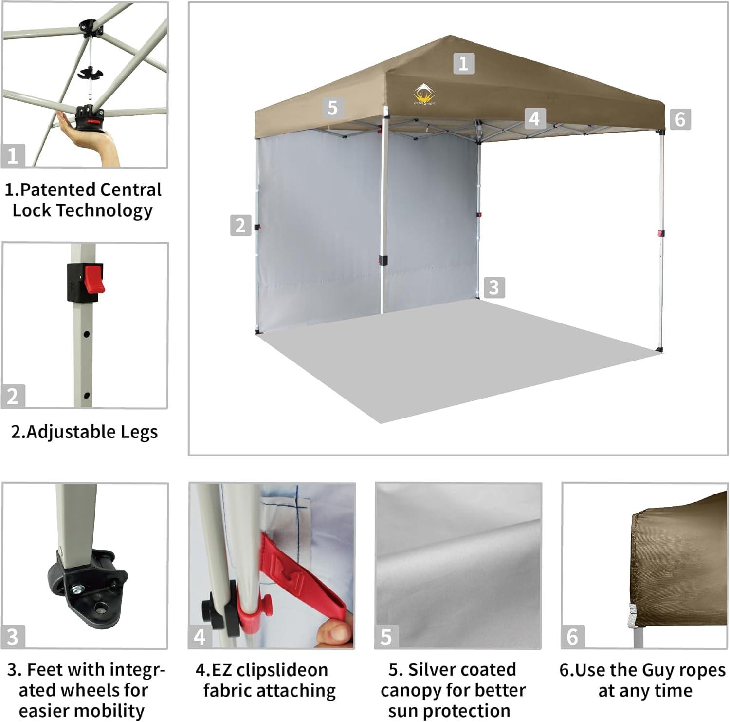 Beige 8x8 Pop Up Canopy Tent with Side Wall