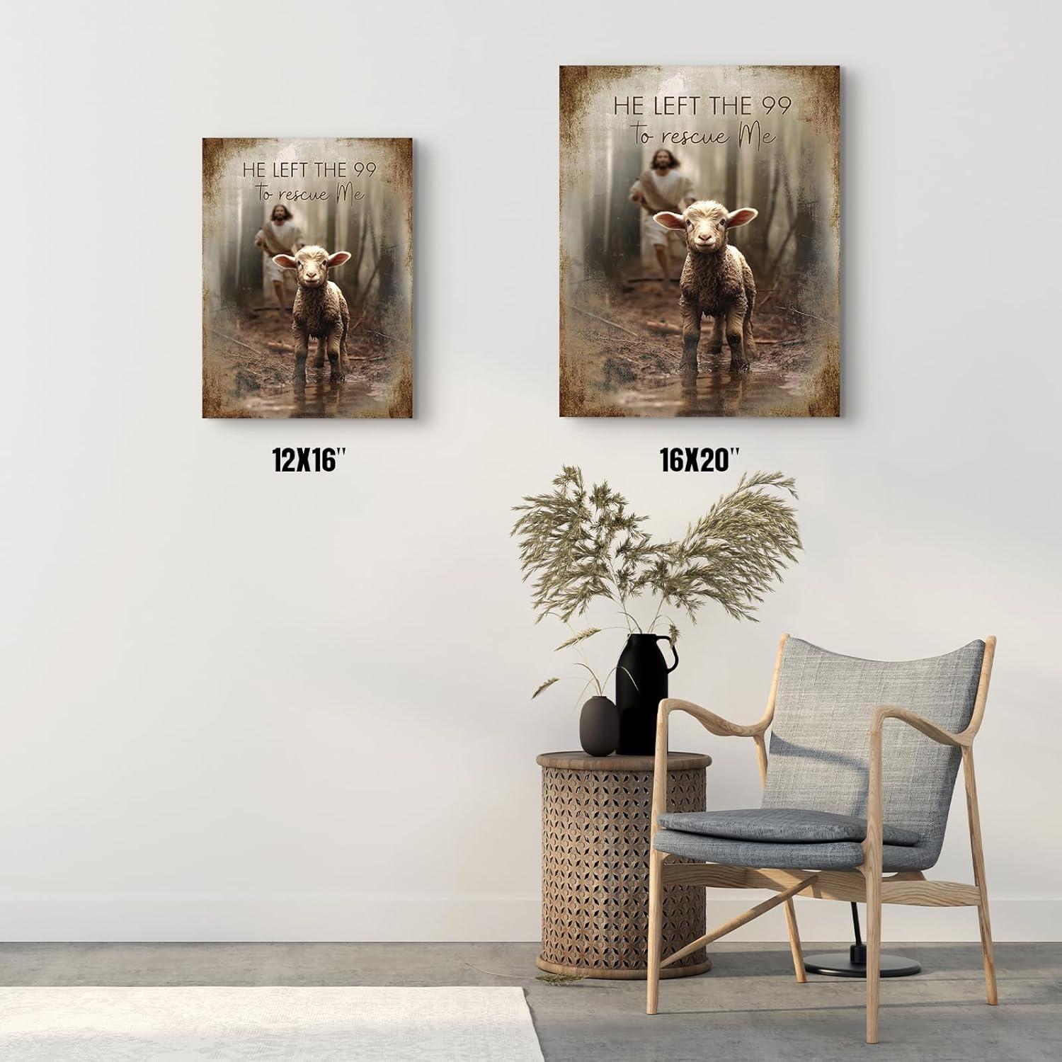 Jesus Running After Lost Lamb Canvas Print with Quote