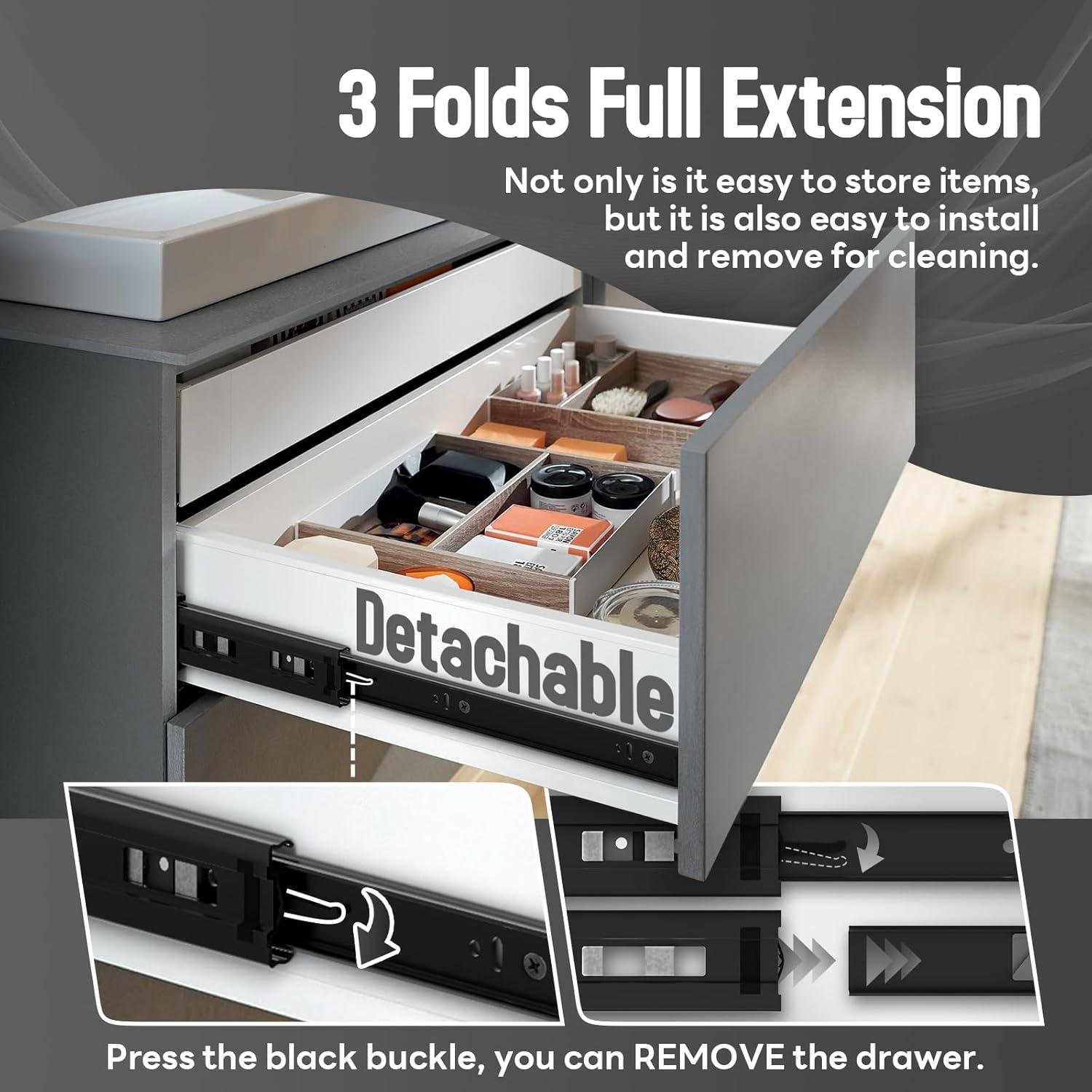 1 Pair Soft Close Stainless Steel Full Extension Drawer Hardware Slides 100 lb Load Capacity Side Mount Ball Bearing Self Close Kitchen Cabinet Rails Dresser Runners(Sliver,14 inch)