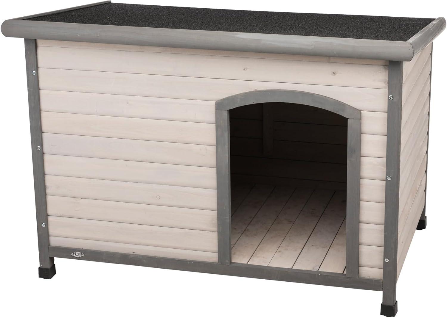 TRIXIE natura Classic Dog House, Flat Hinged Roof, Adjustable Legs, Gray Small